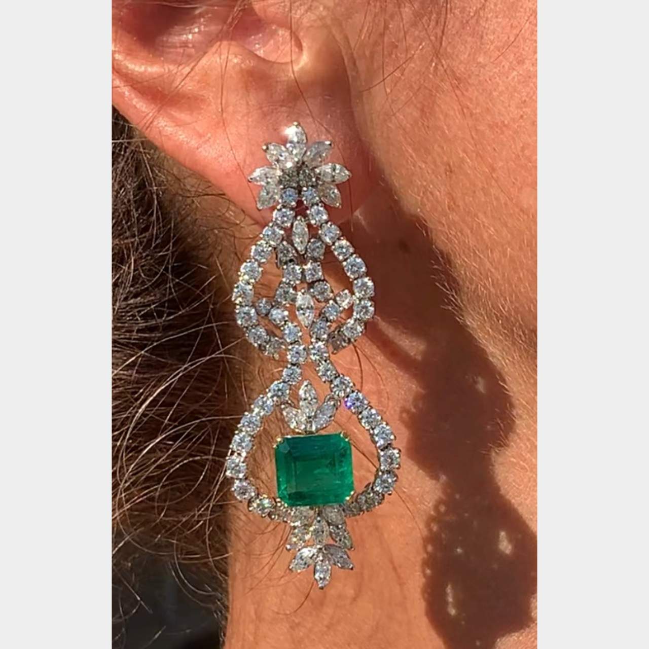 Colombian Emerald and Diamond Chandelier Earrings