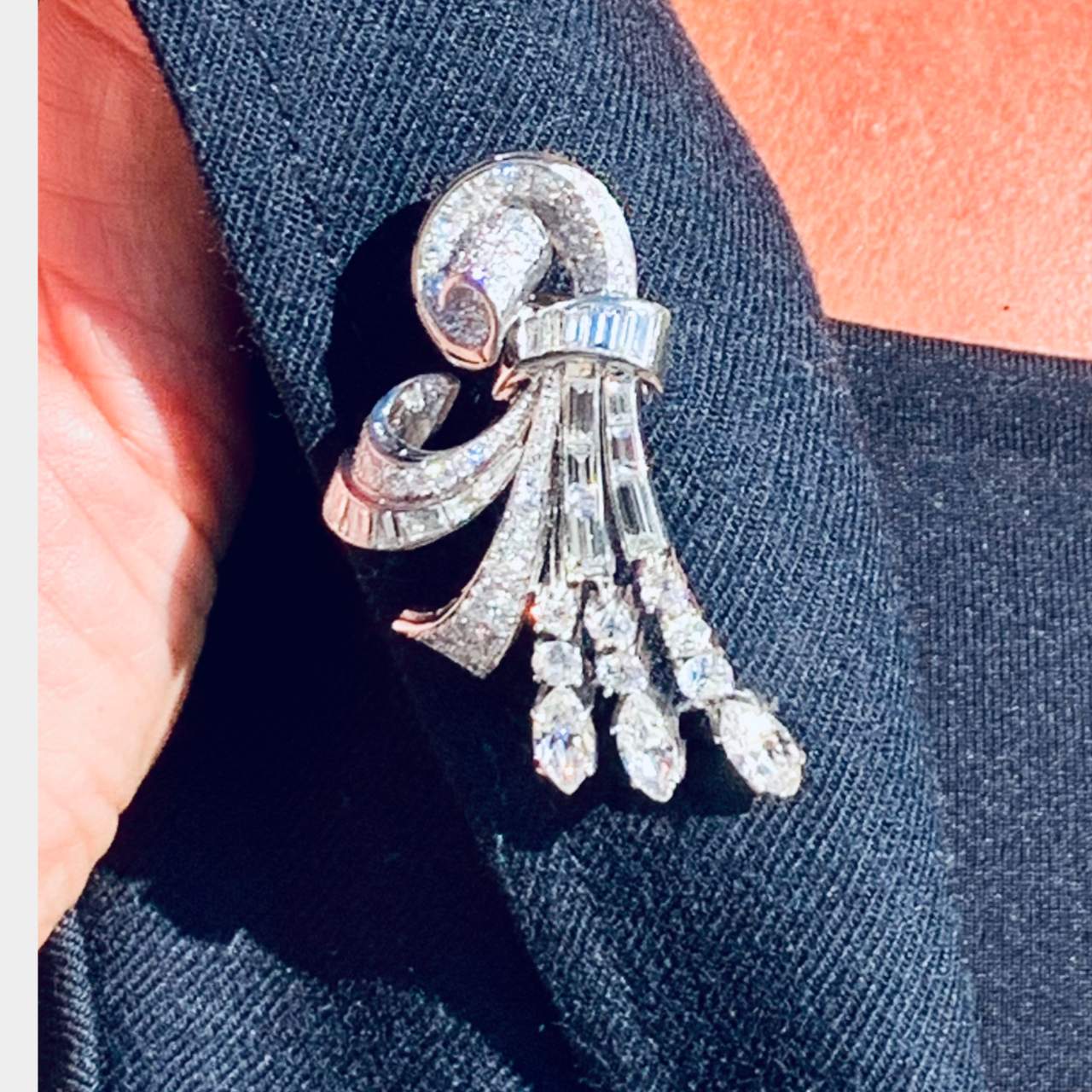 Art Deco Platinum 9.00 Ct. Diamond Brooch
