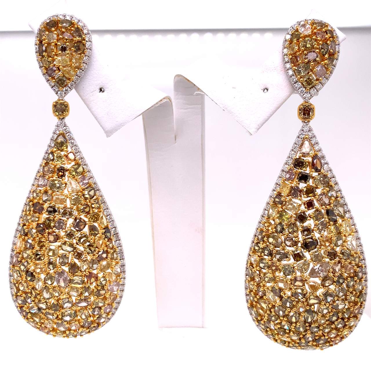 18K Yellow and White Gold Natural Color Diamond Earrings
