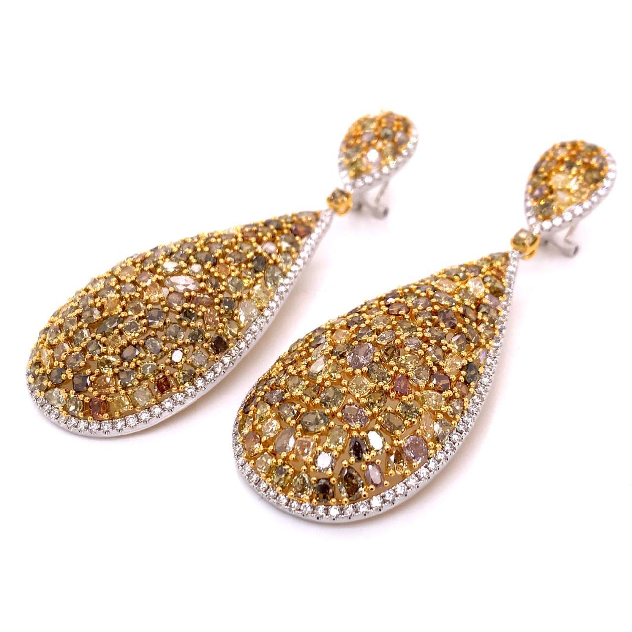 18K Yellow and White Gold Natural Color Diamond Earrings