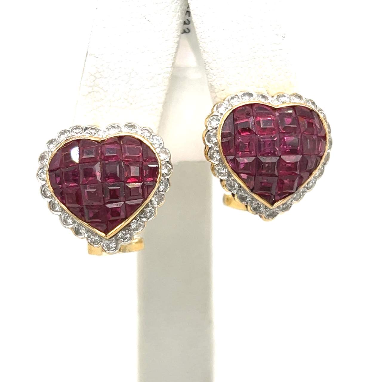 18K Yellow Gold Ruby and Diamond Heart Earrings