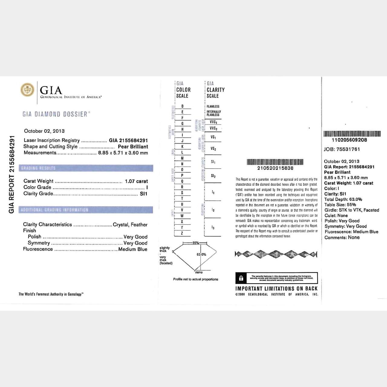 14K White Gold 1.07 Ct. GIA Certified Pear-shape Diamond Ring
