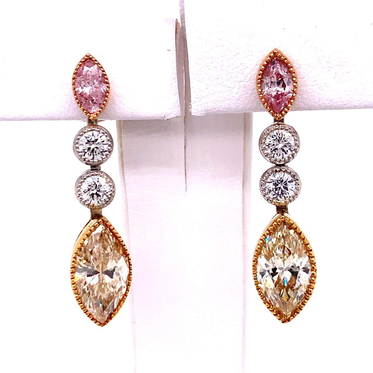 18K Yellow Gold Colored Diamond Earrings