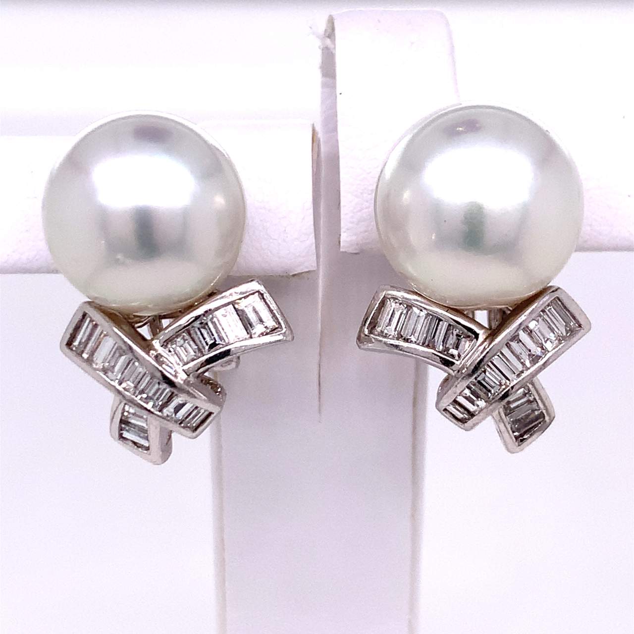 Platinum and 18K South Sea Pearl and Diamond Earrings