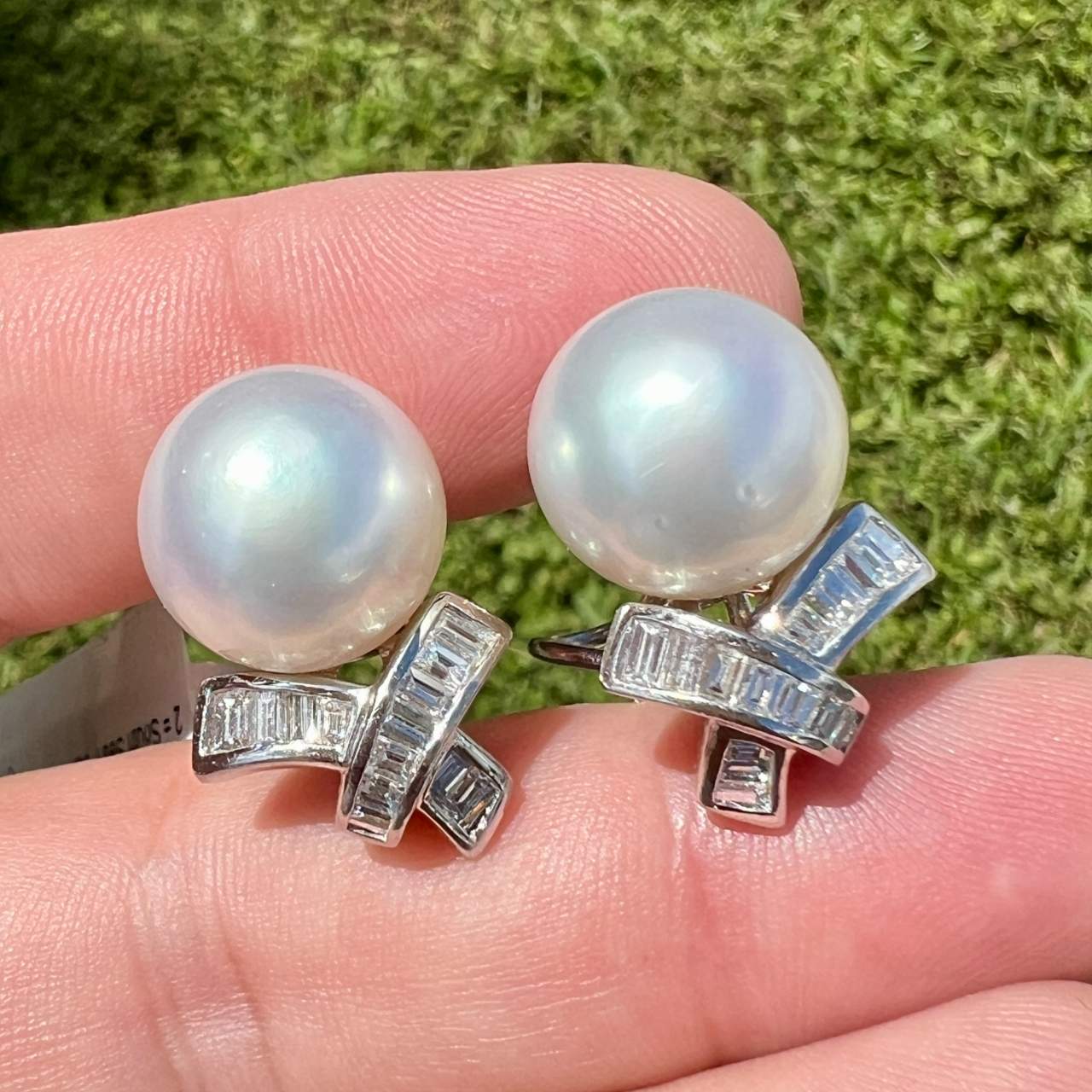 Platinum and 18K South Sea Pearl and Diamond Earrings