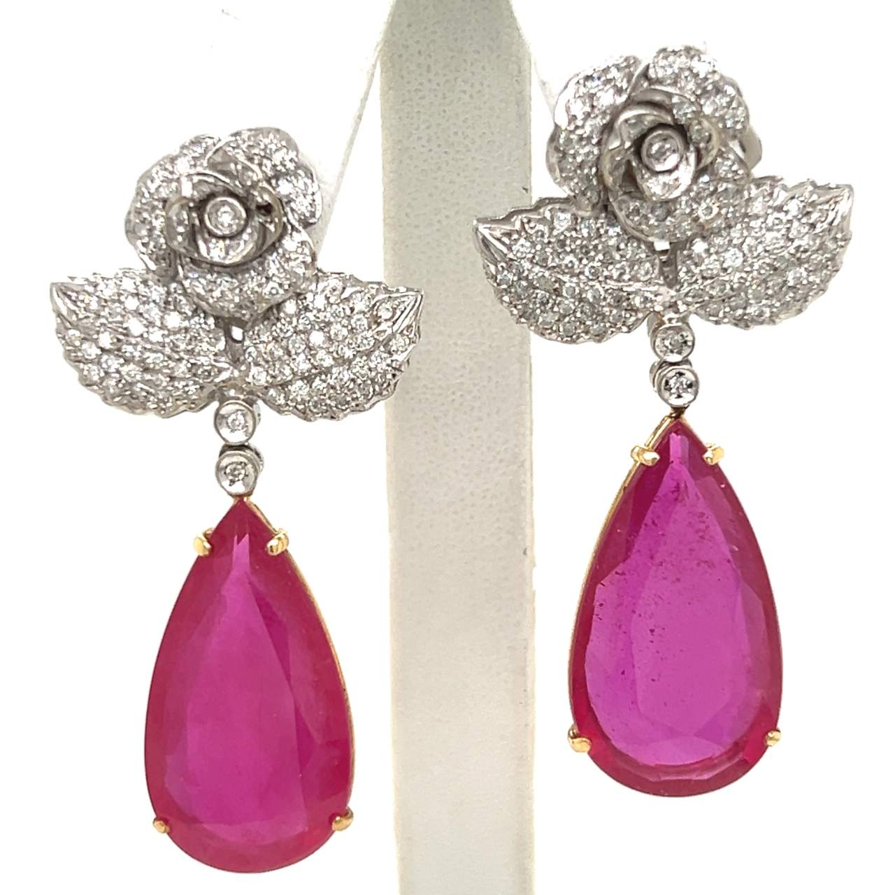 18K White Gold Ruby and Diamond Earrings
