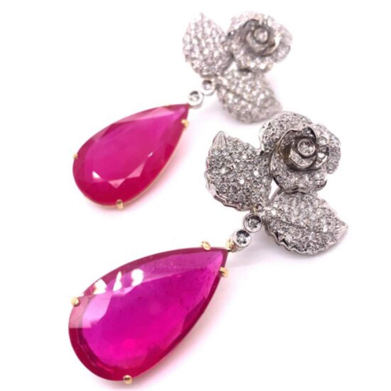 18K White Gold Ruby and Diamond Earrings