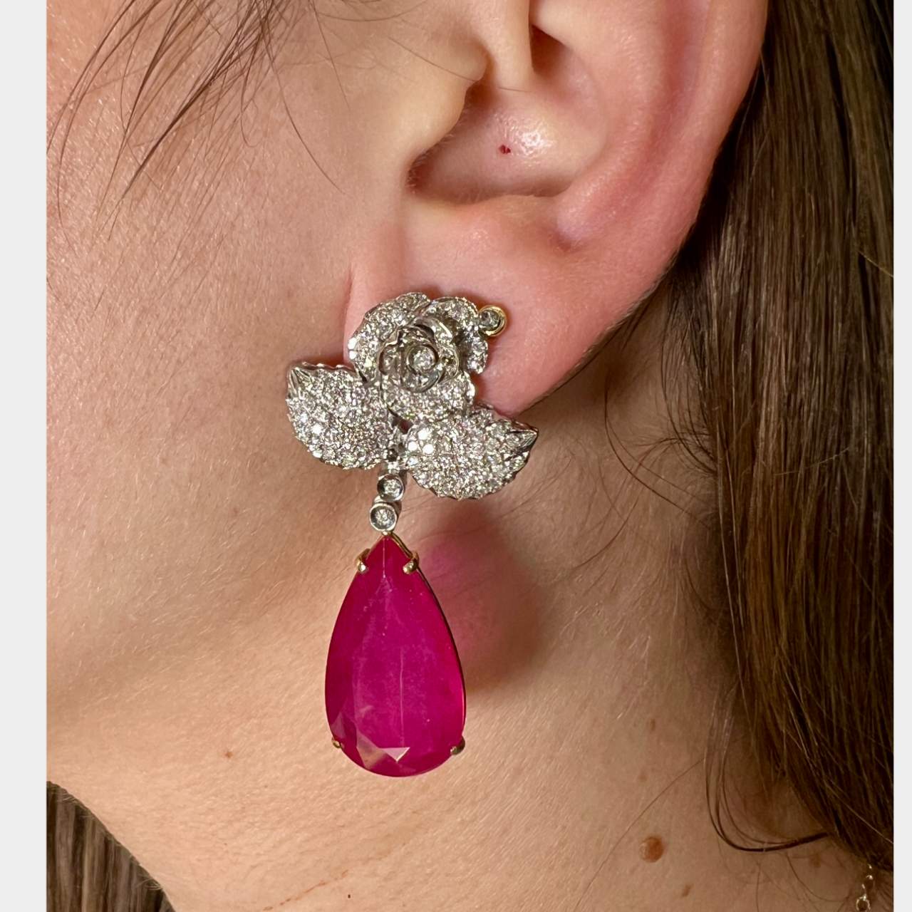 18K White Gold Ruby and Diamond Earrings