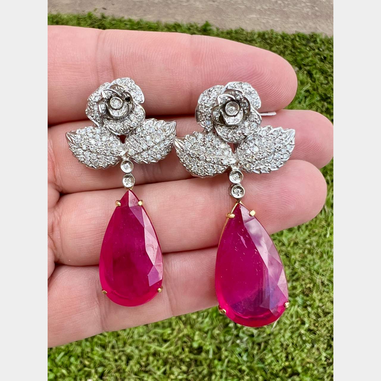 18K White Gold Ruby and Diamond Earrings
