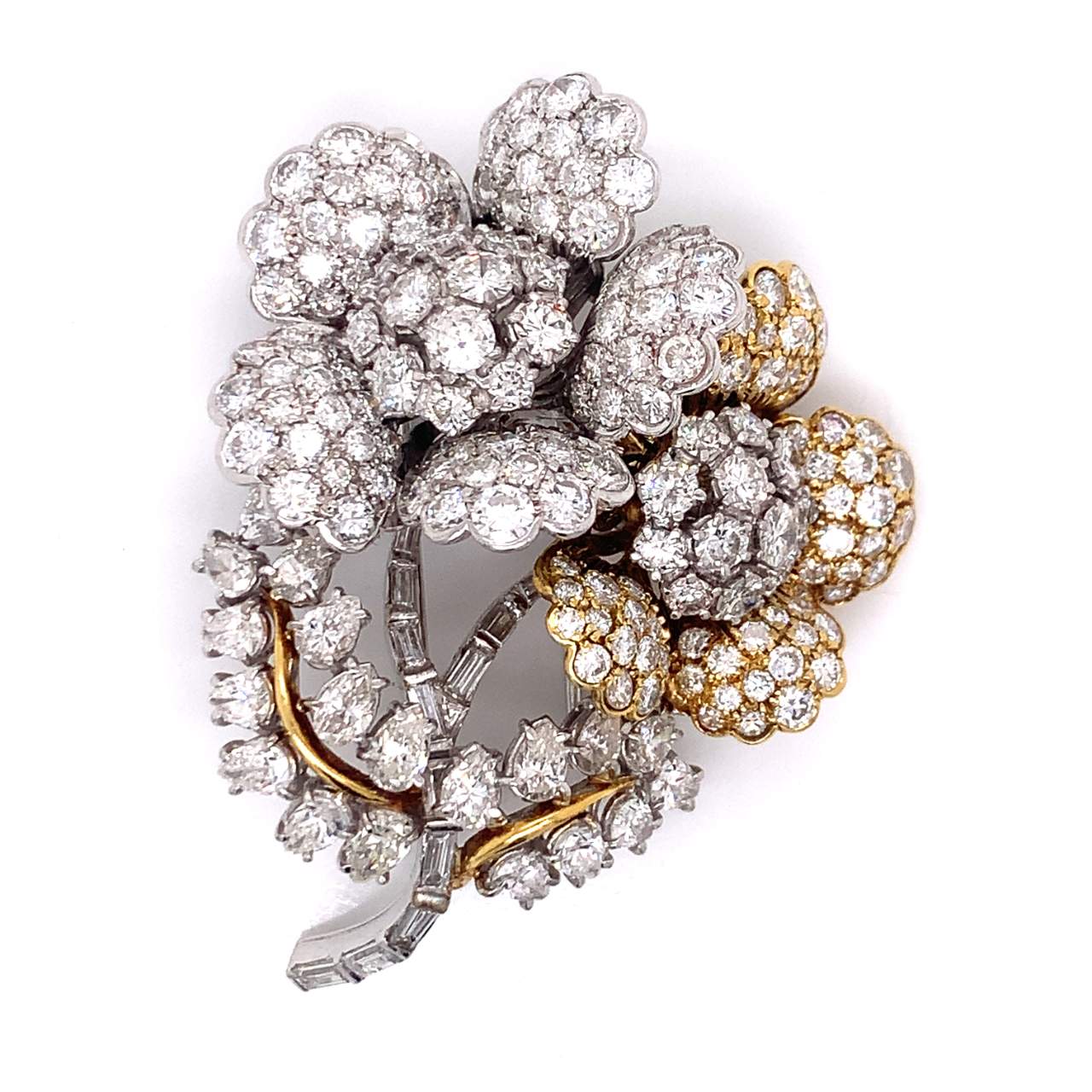 Platinum & 18K Yellow Gold Diamond Flower Brooch