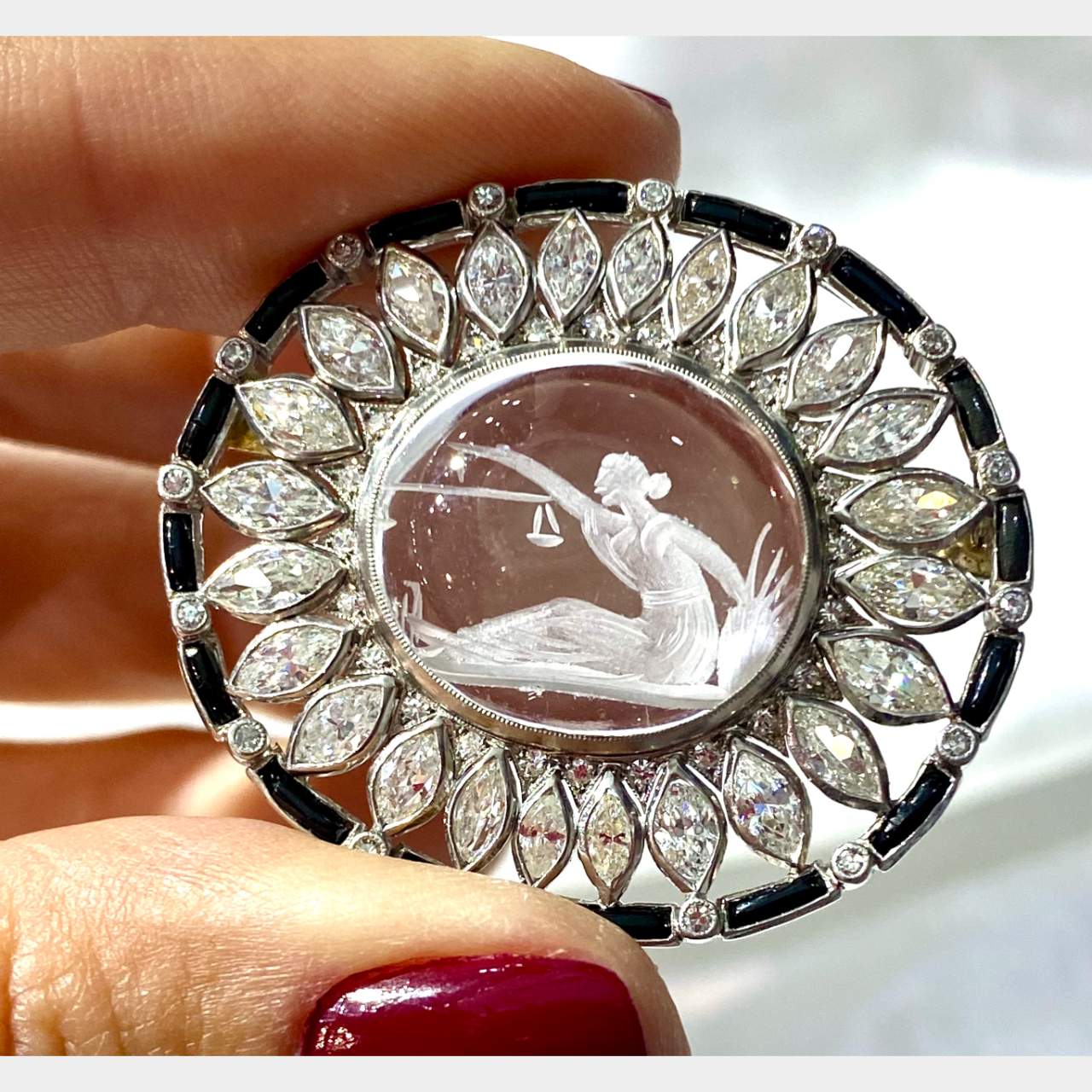 Art Deco Lady Justice Platinum Diamond Brooch