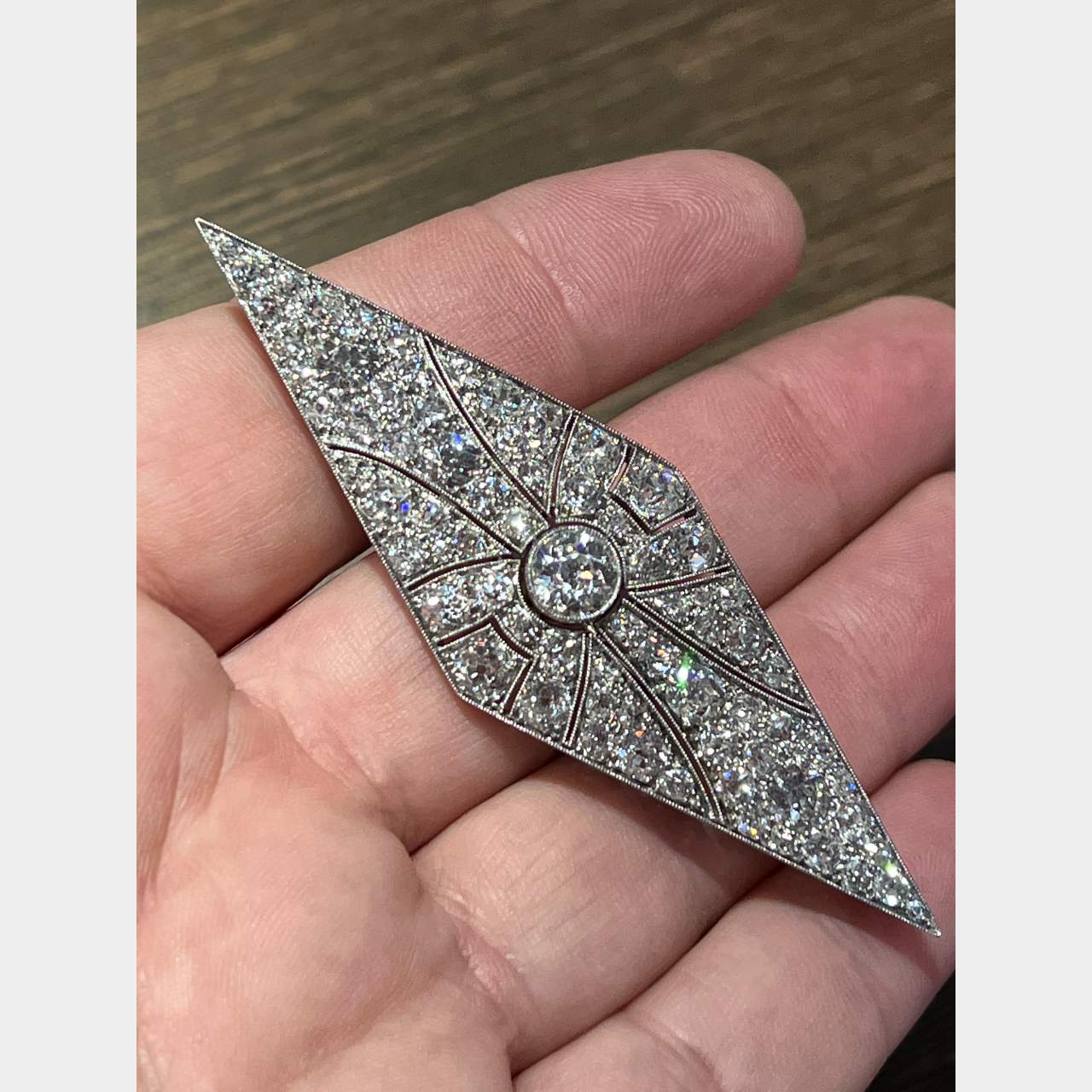 Art Deco Platinum 11.75 Ct. Diamond Brooch
