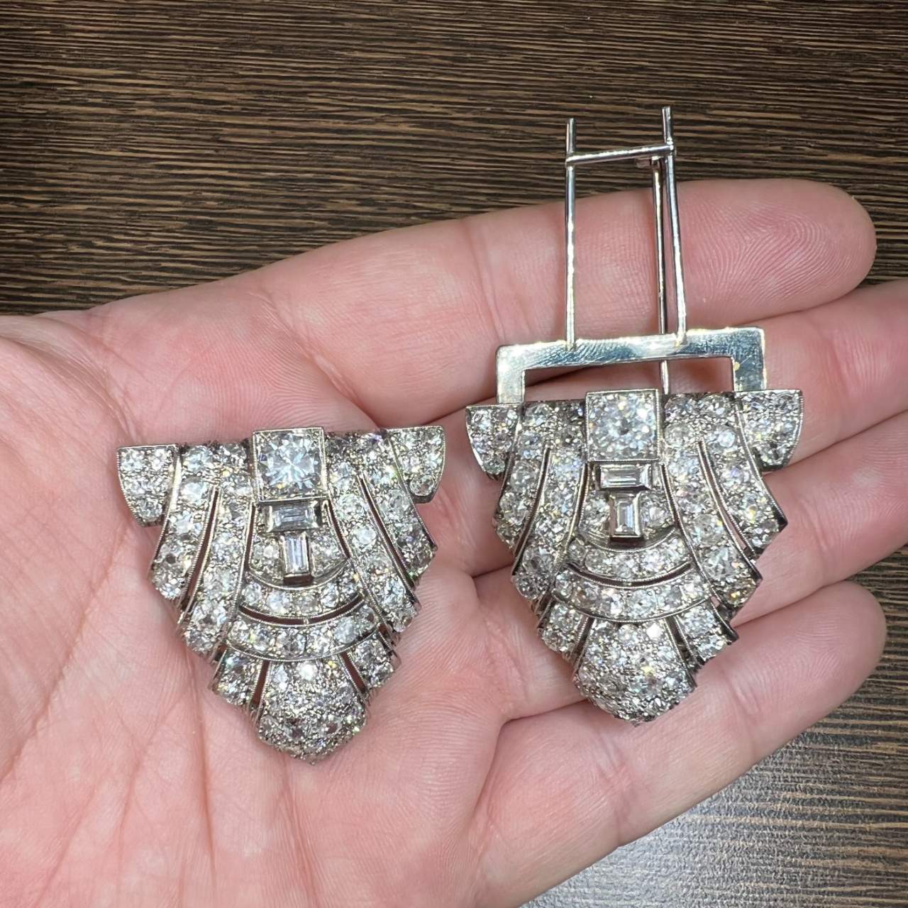 Wasler Wald Art Deco 18K & Platinum Diamond Clips