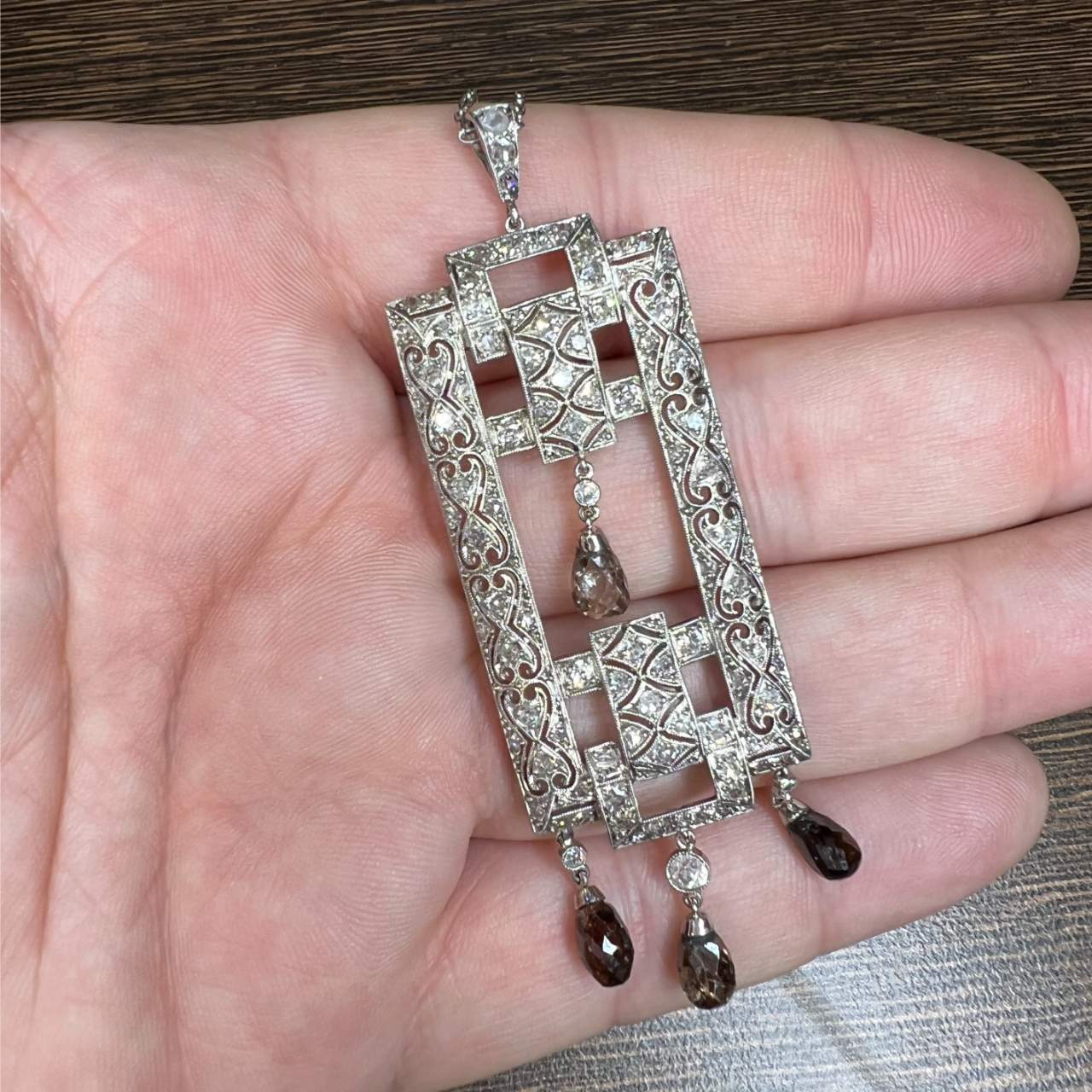 Art Deco Platinum Diamond Pendant and Chain