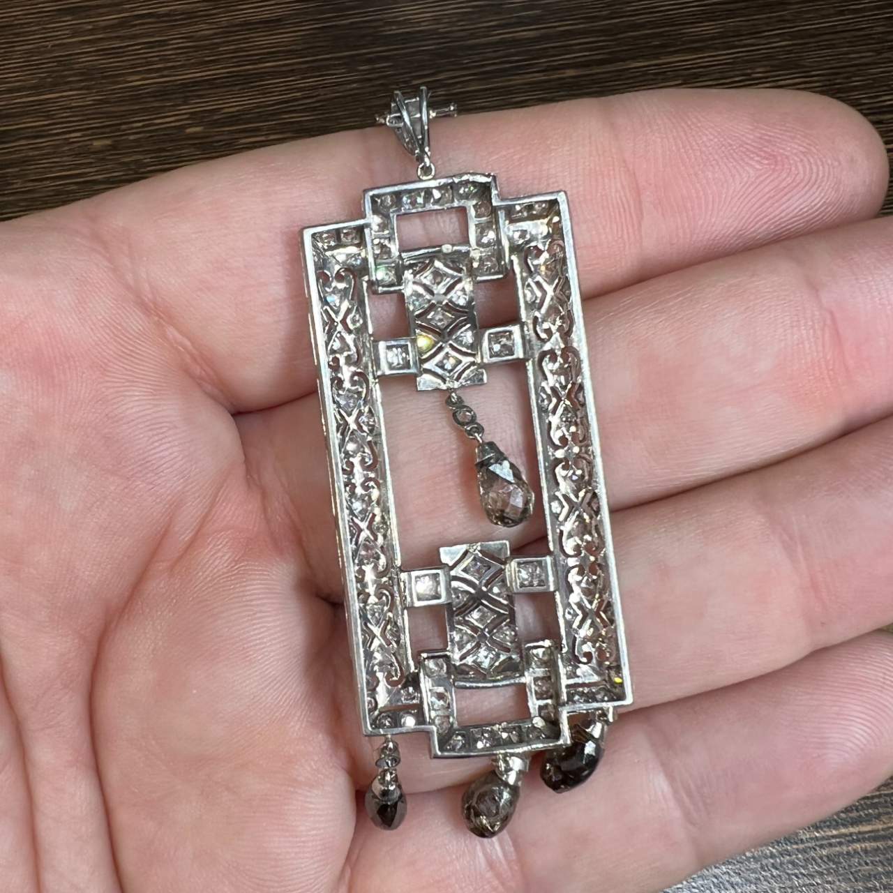 Art Deco Platinum Diamond Pendant and Chain