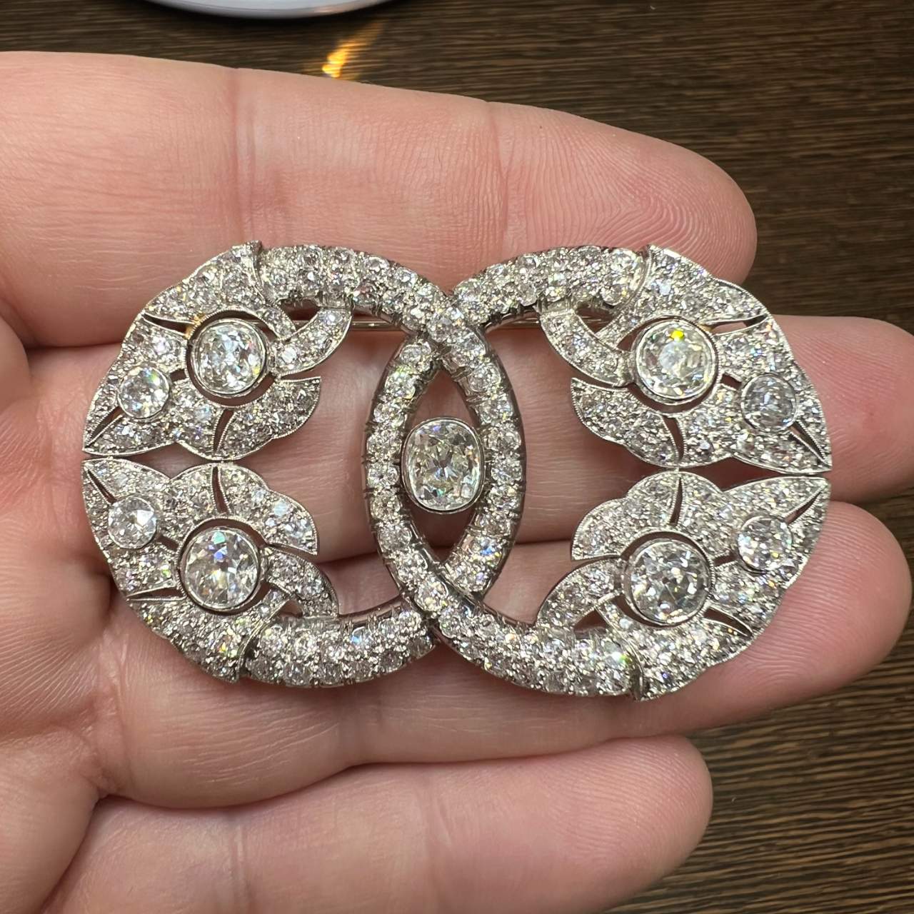 Art Deco Platinum 11.75 Ct. Diamond Brooch