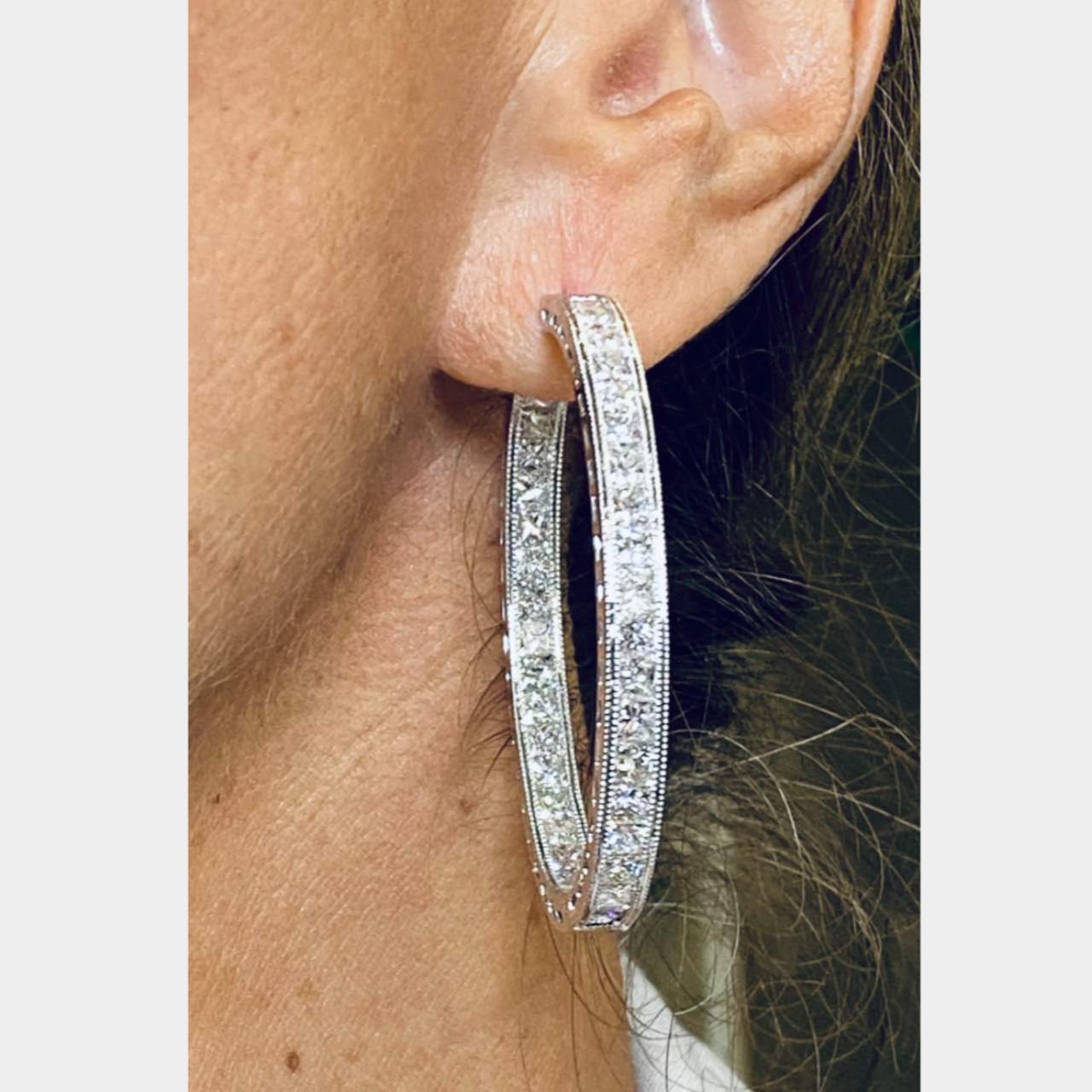18K White Gold 12.60 Ct. Diamond Hoop Earrings