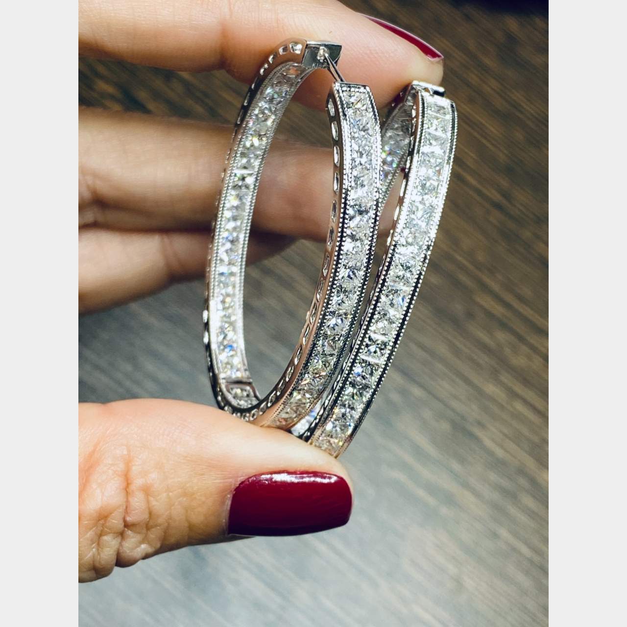 18K White Gold 12.60 Ct. Diamond Hoop Earrings