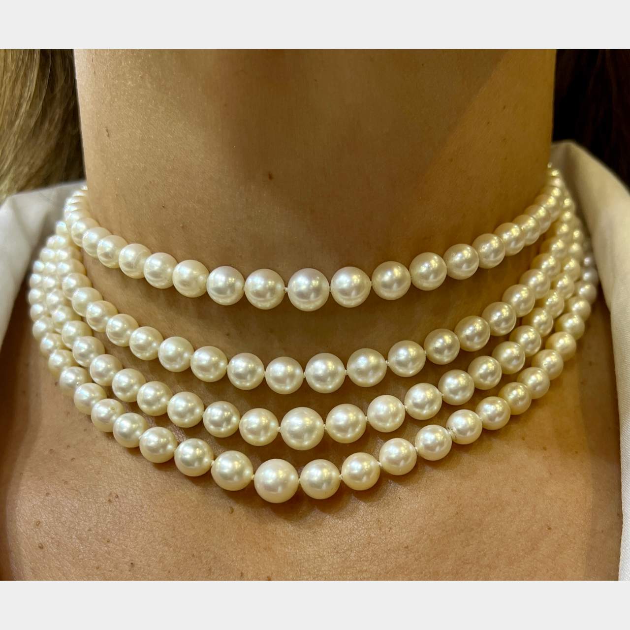Art Deco Platinum 4-Strand Pearl Necklace