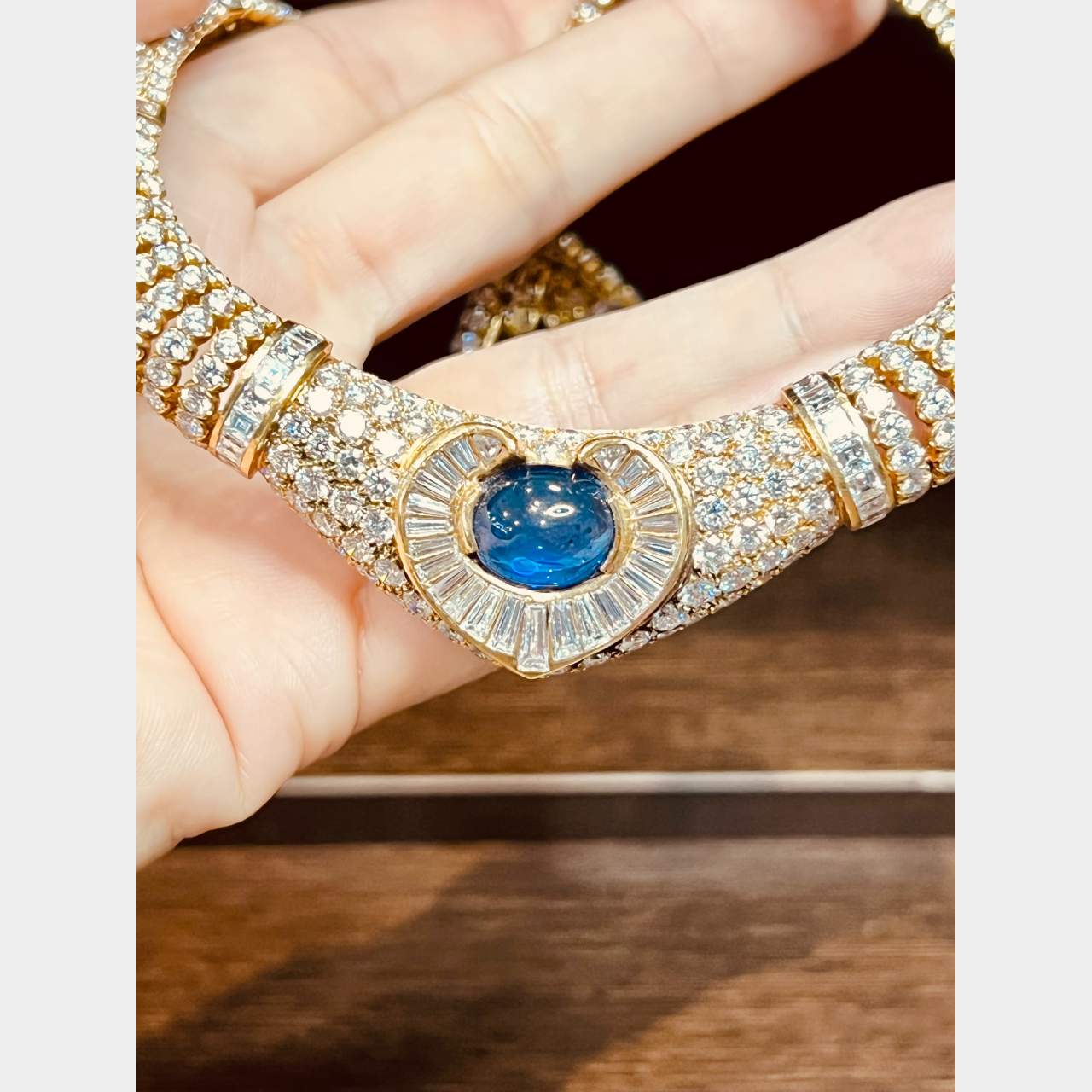 18K Yellow Gold Sapphire and Diamond Necklace
