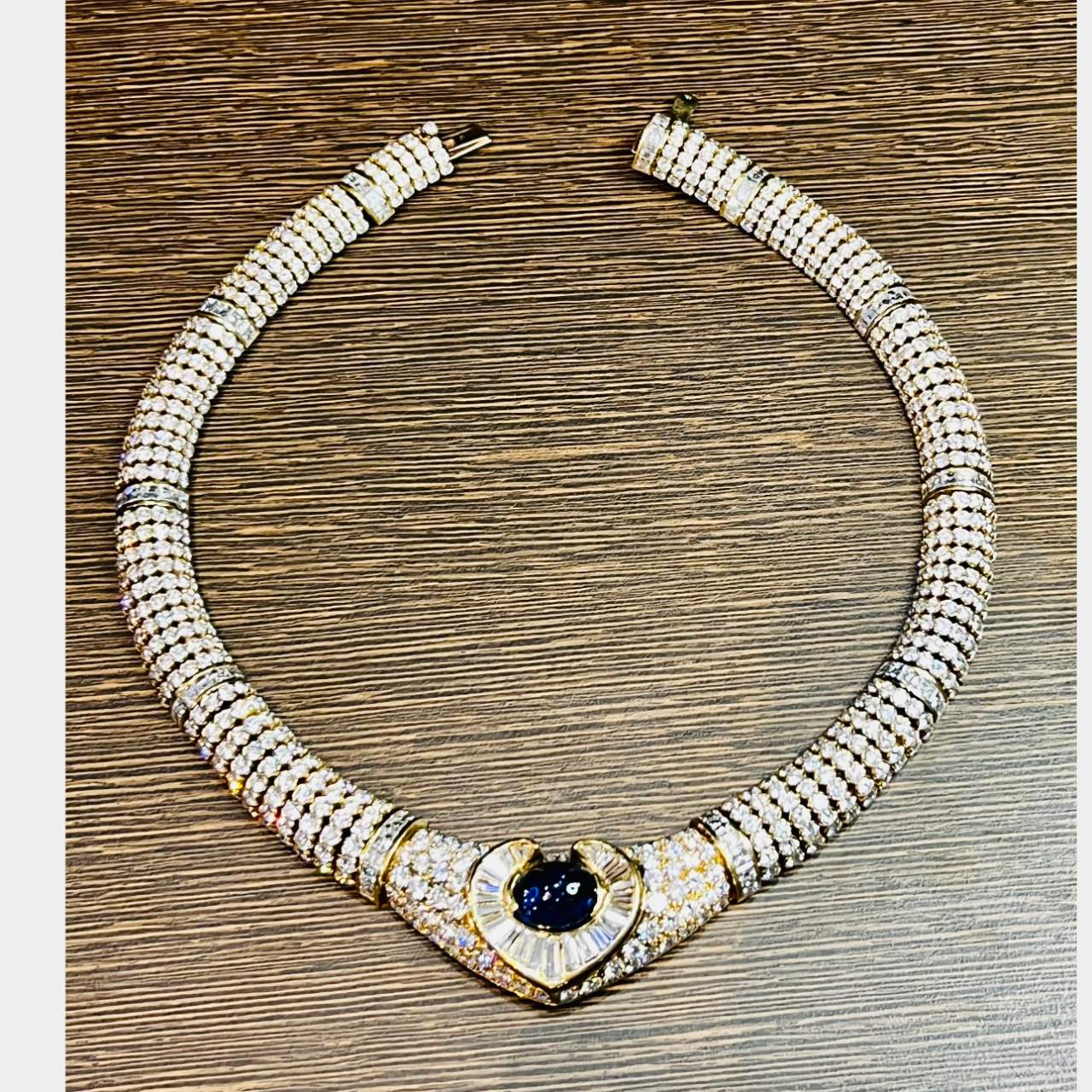 18K Yellow Gold Sapphire and Diamond Necklace