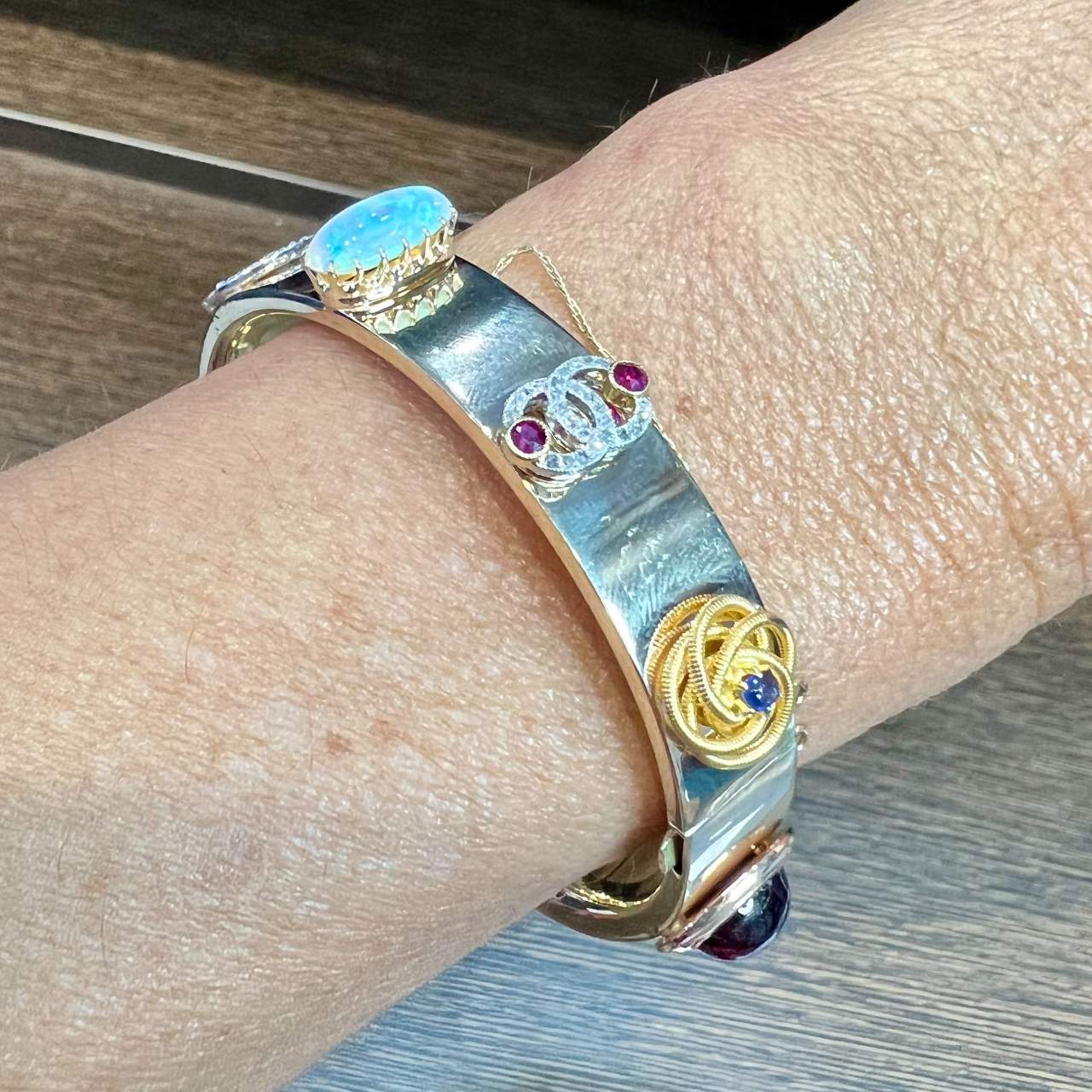 14K and Platinum Diamond Charm Bangle