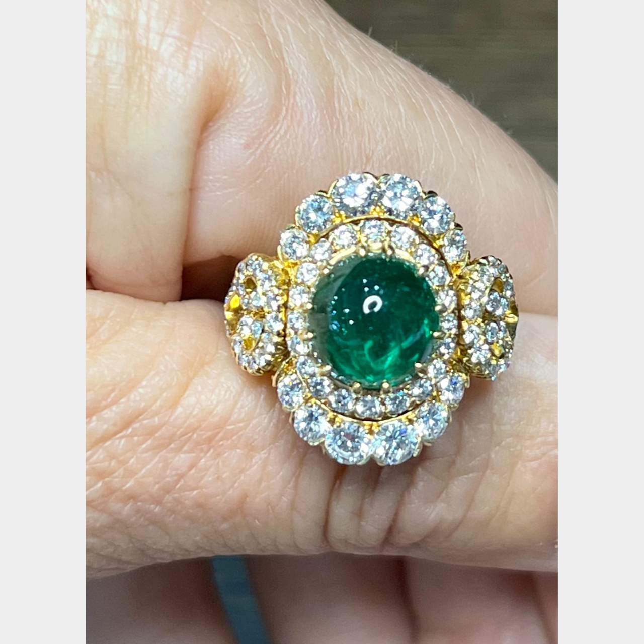 Alexandre Reza French 18K Yellow Gold Emerald and Diamond Ring
