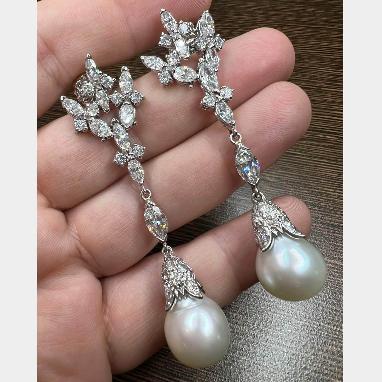 1960’s 18K White Gold & Platinum Diamond and South Sea Pearl Earrings