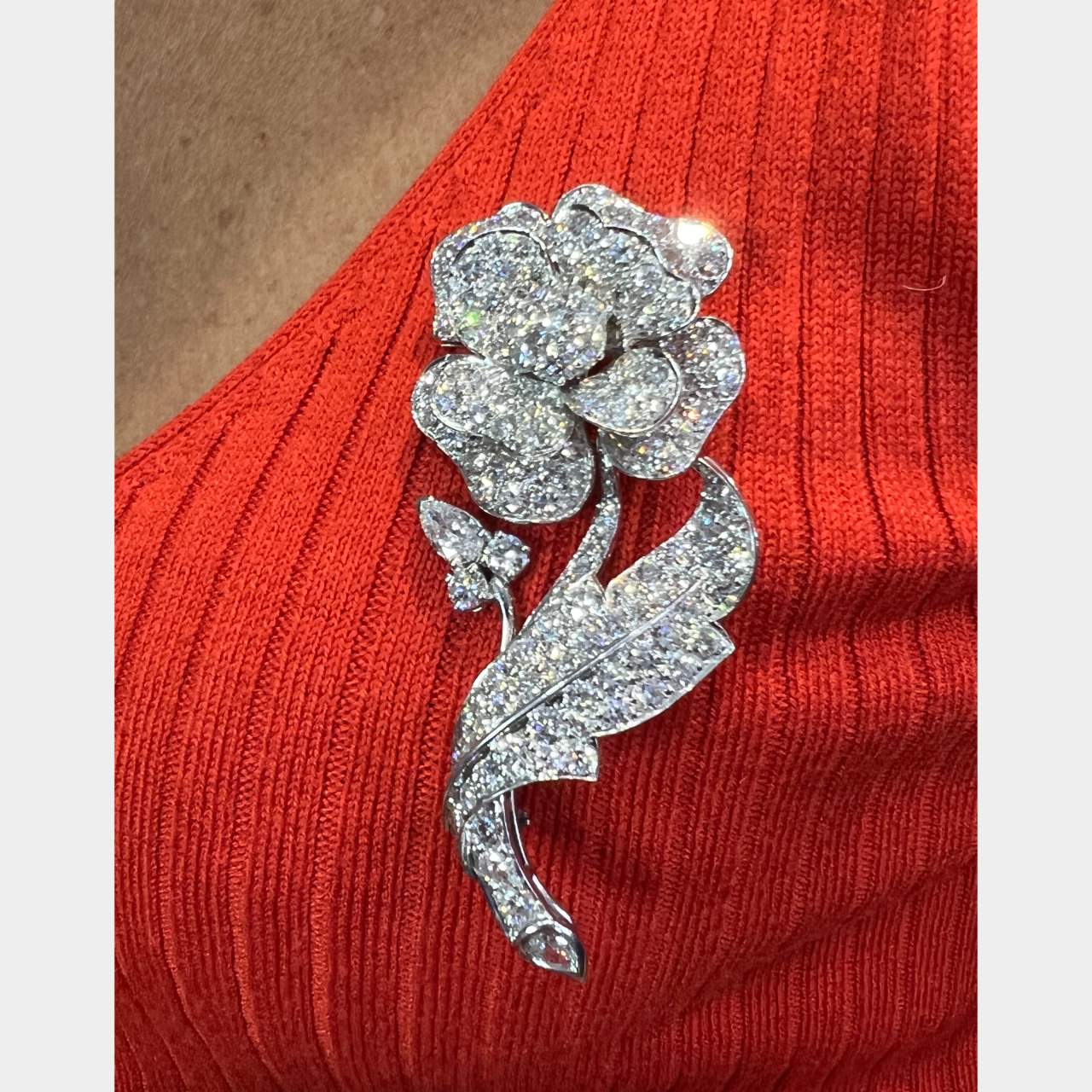 Platinum 14.50 Ct. Diamond Rose Brooch