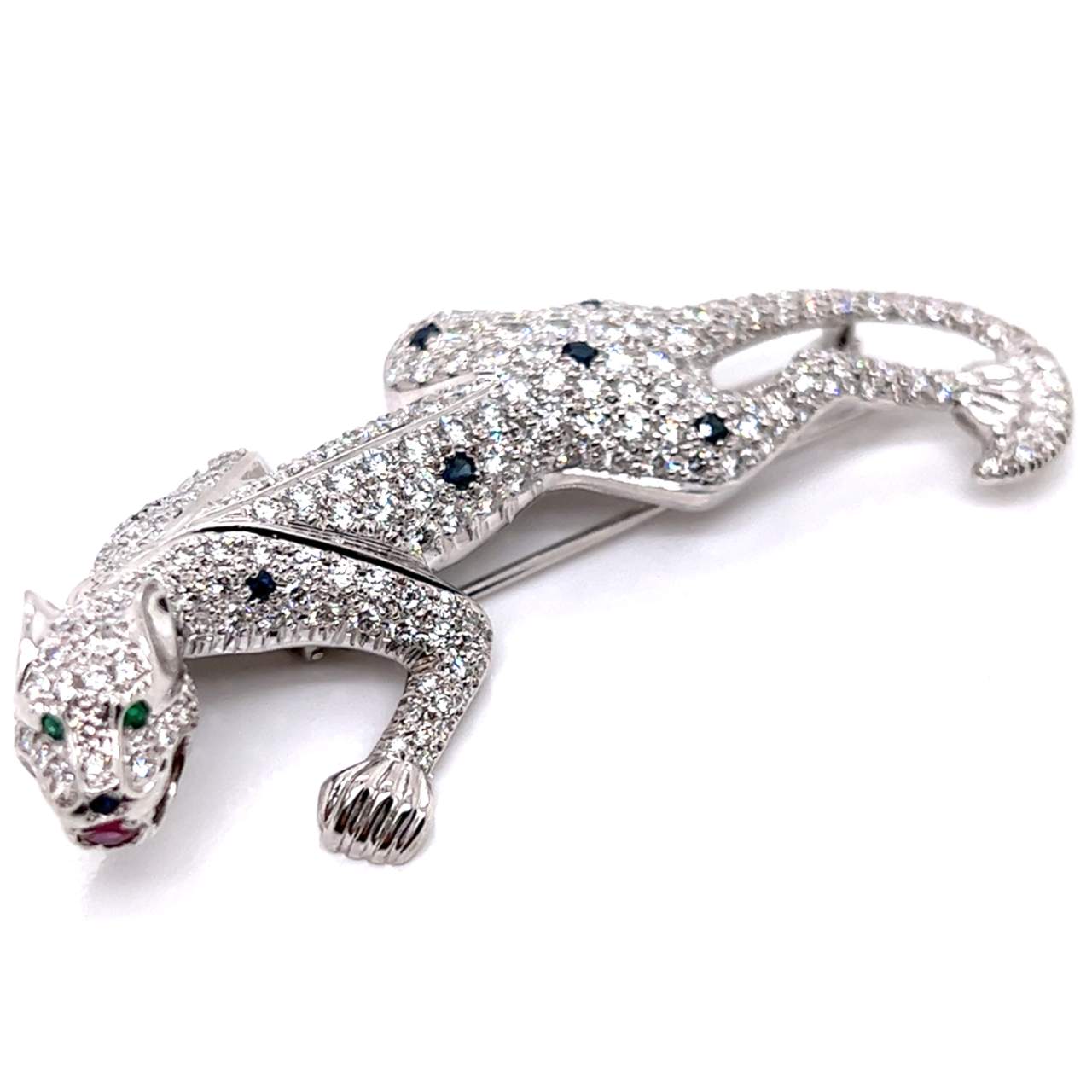 18K White Gold Diamond Panther Brooch