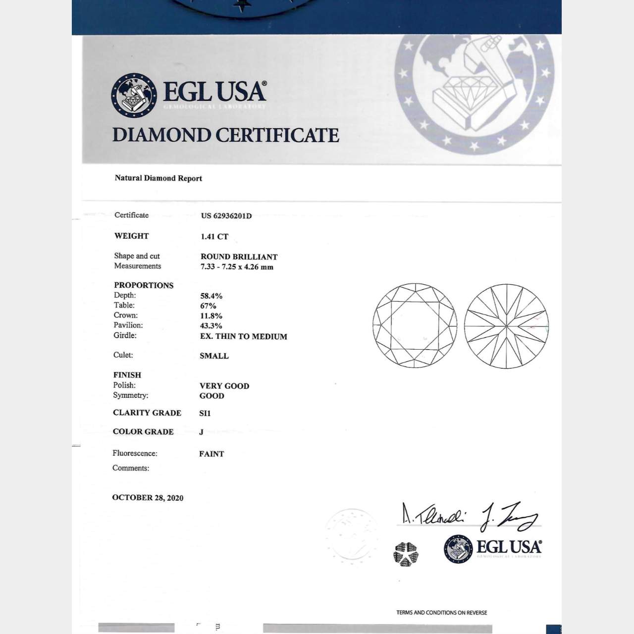 18K Yellow Gold EGL Certified Diamond Ring