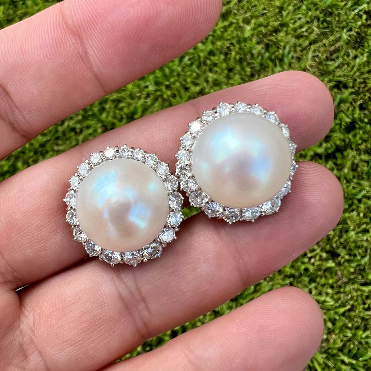 Platinum South Sea Pearl Diamond Earrings