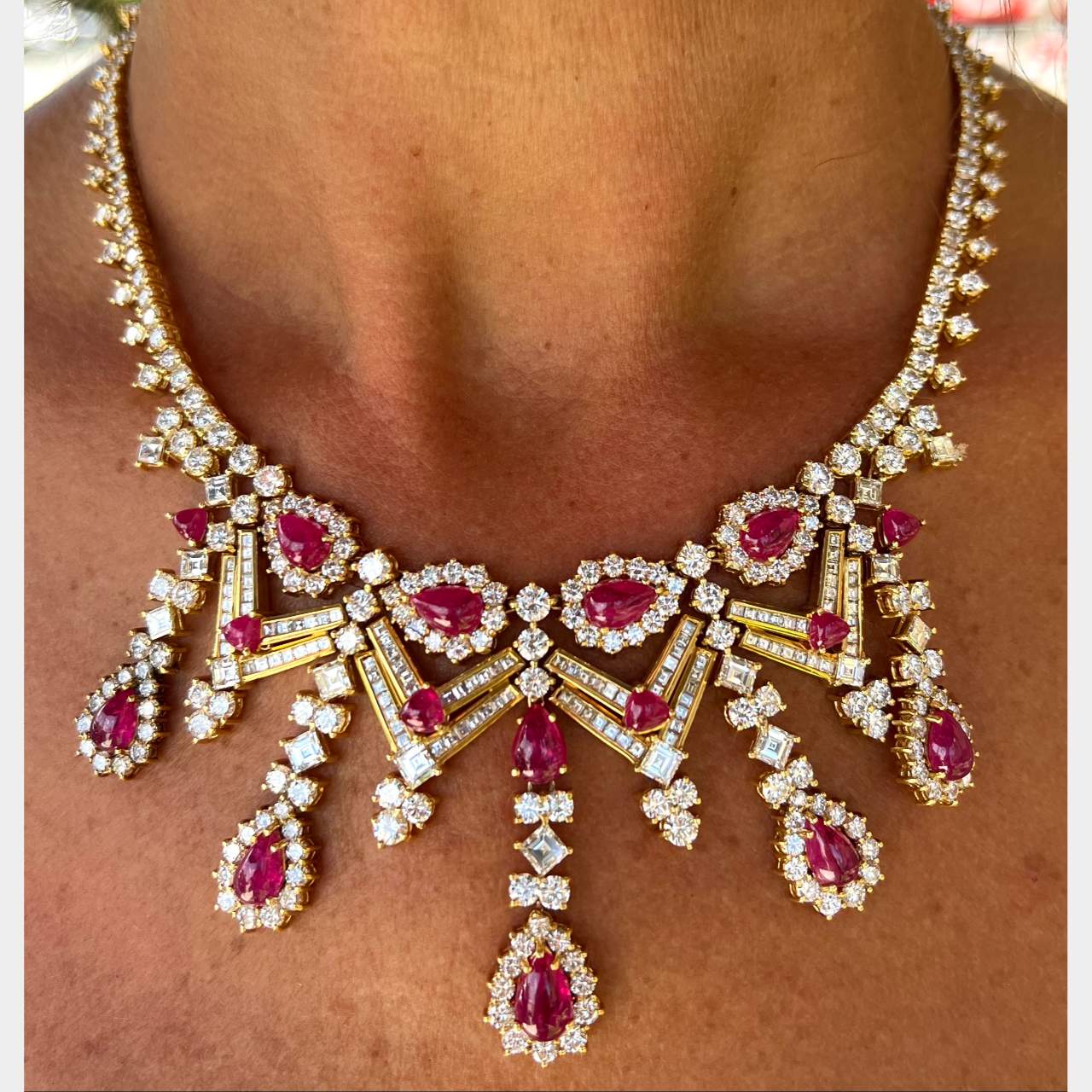 18K Yellow Gold Diamond and Ruby Necklace