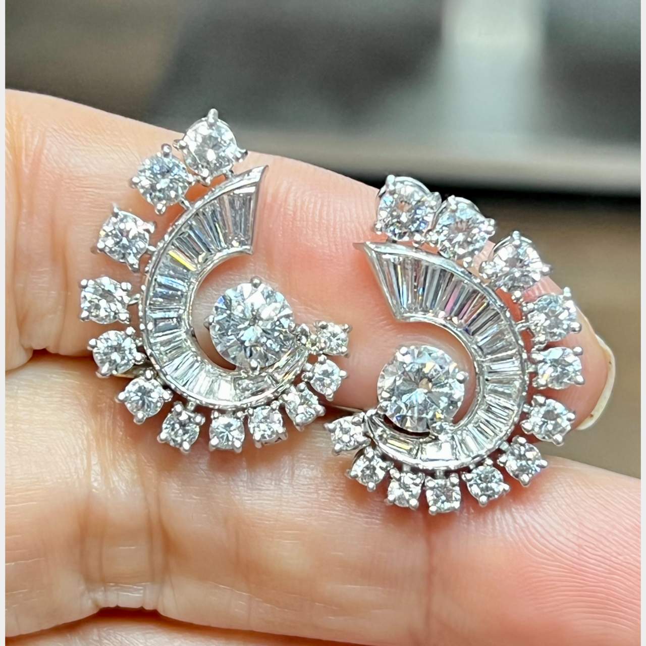 Art Deco Platinum Diamond Clips/Earrings