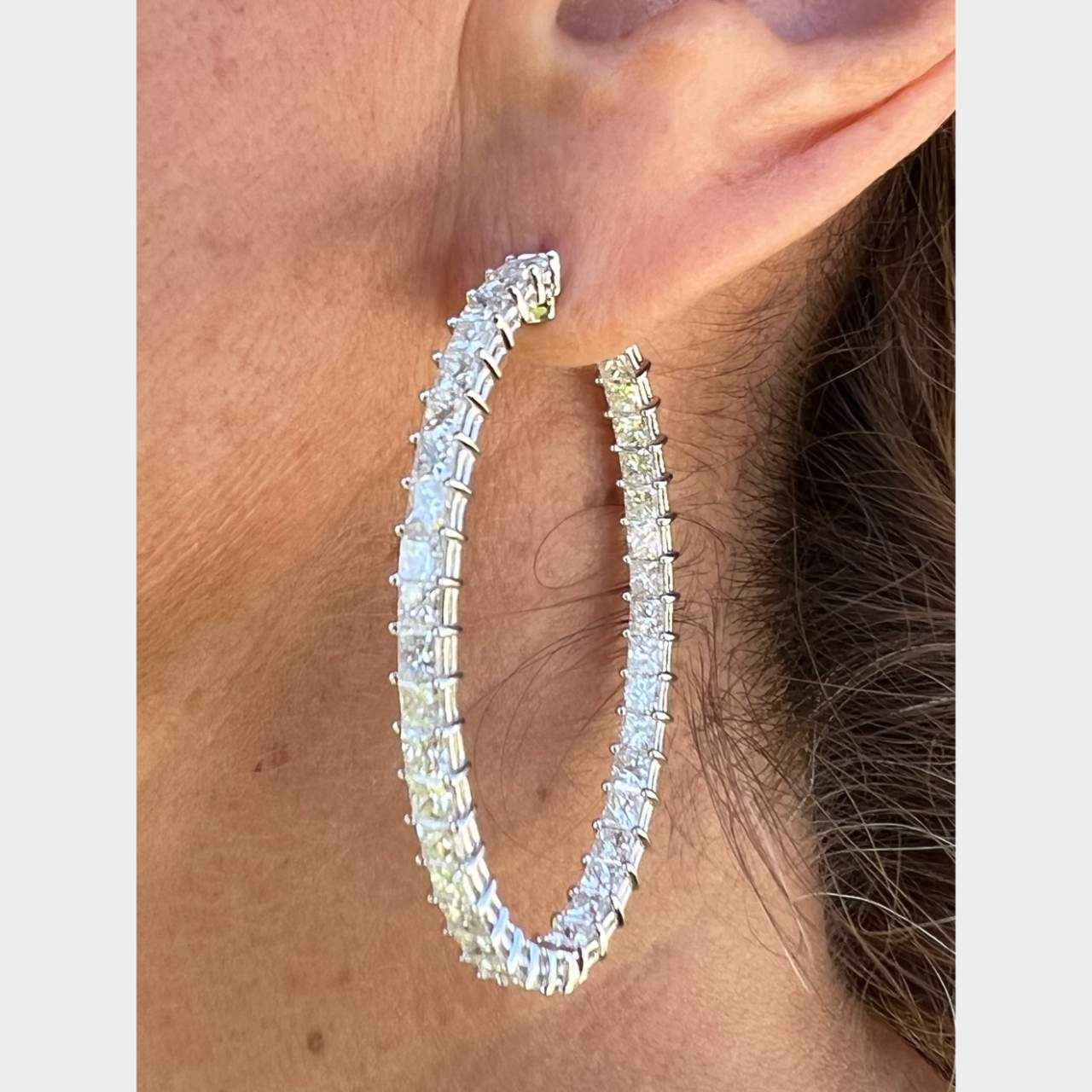 18K White Gold 12.58 Ct. Diamond Hoop Earrings