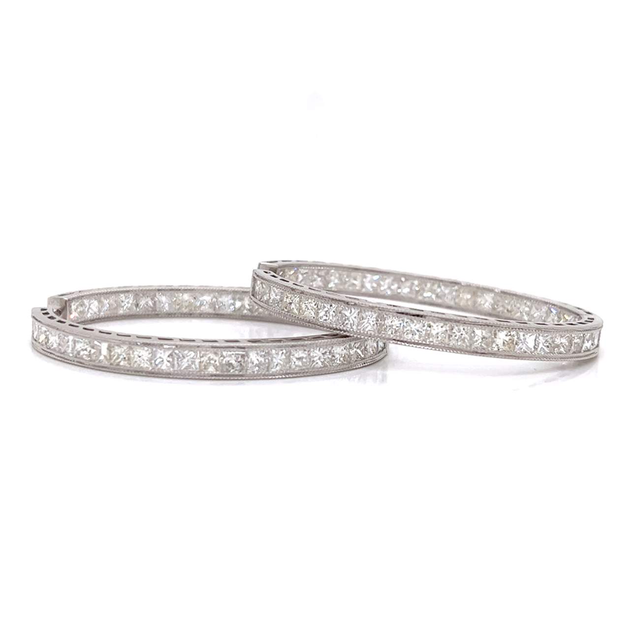 18K White Gold 12.76 Ct. Channel Set Diamond Hoop Earrings