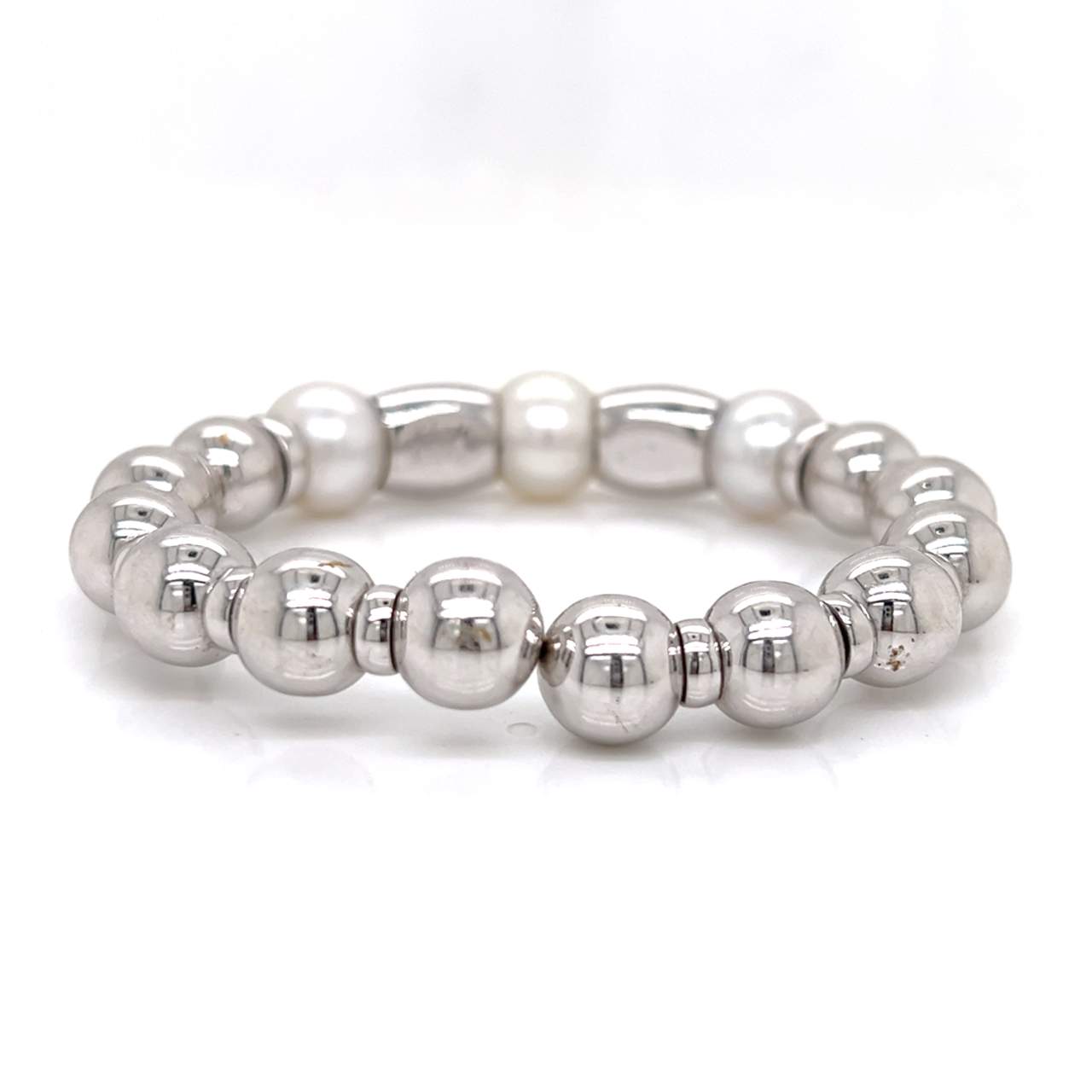 18K White Gold South Sea Pearl and Diamond Bangle