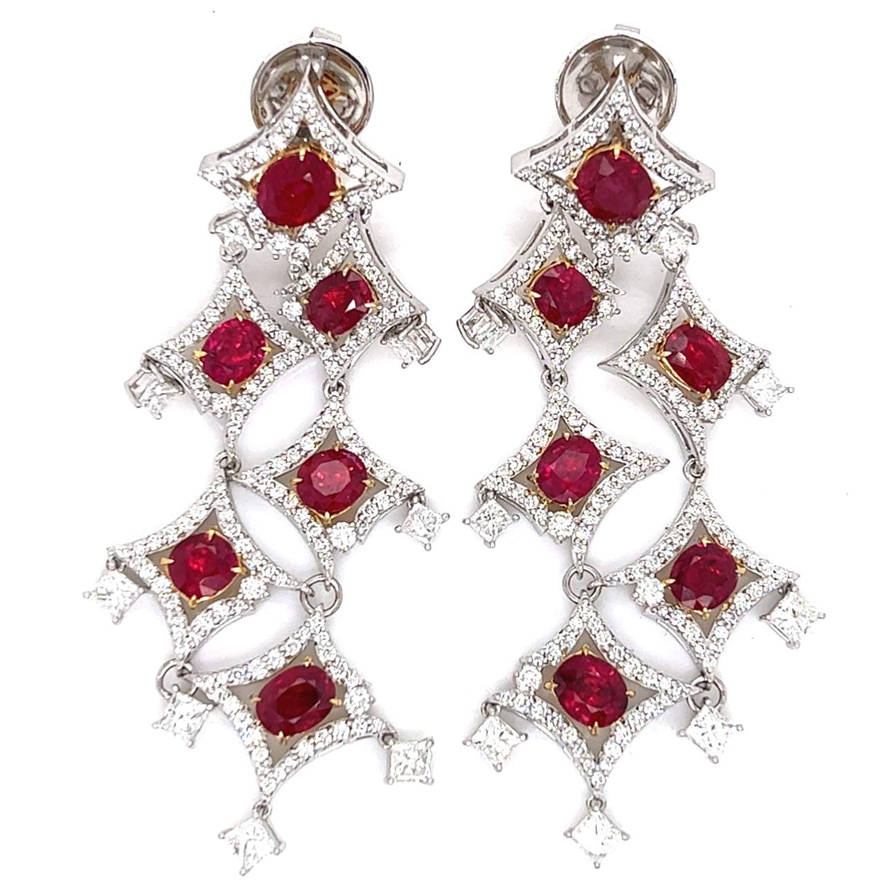 18K White Gold Certified Burma Ruby & Diamond Earrings