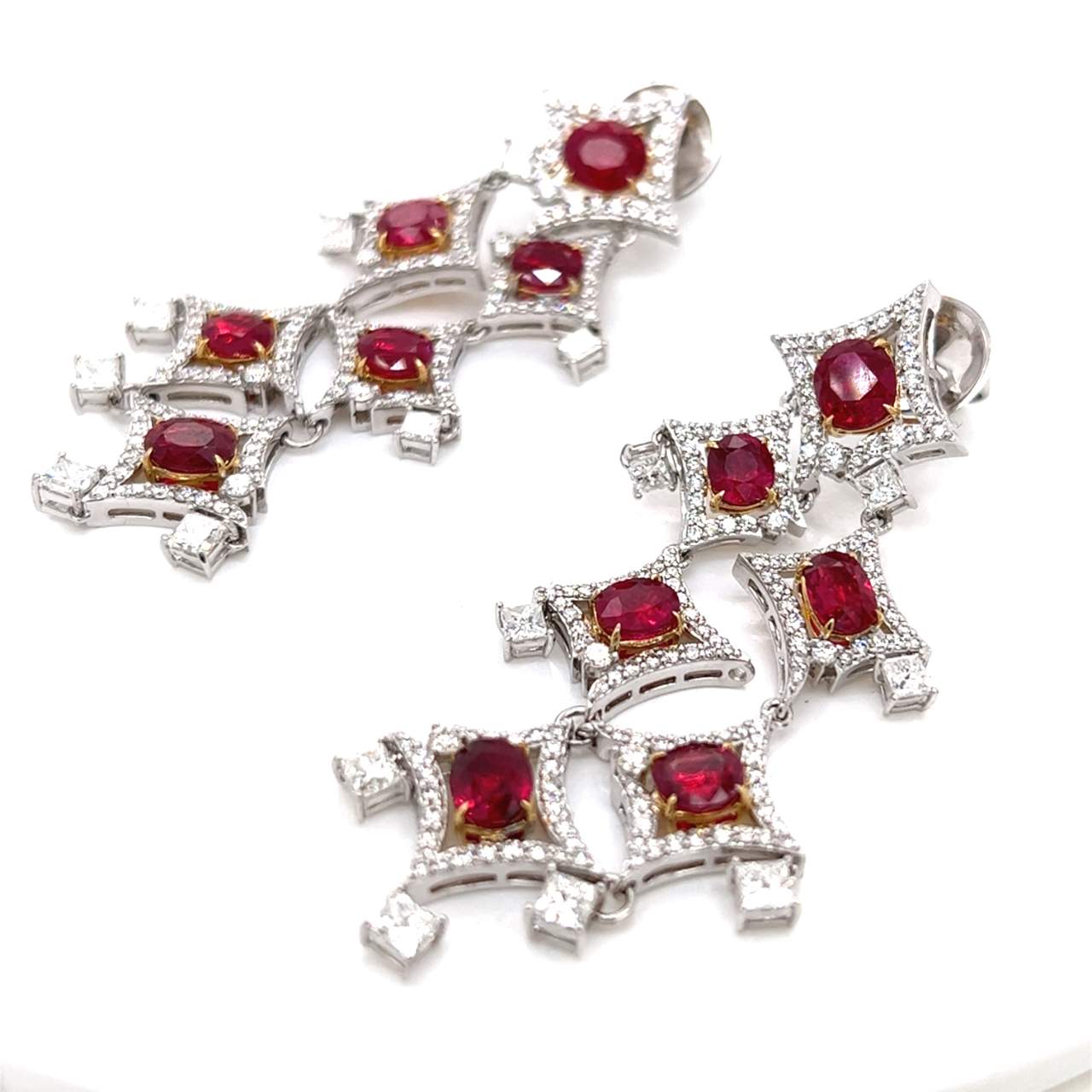 18K White Gold Certified Burma Ruby & Diamond Earrings