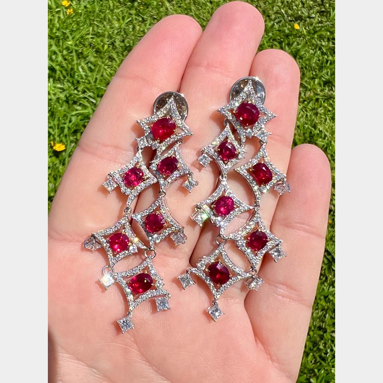 18K White Gold Certified Burma Ruby & Diamond Earrings