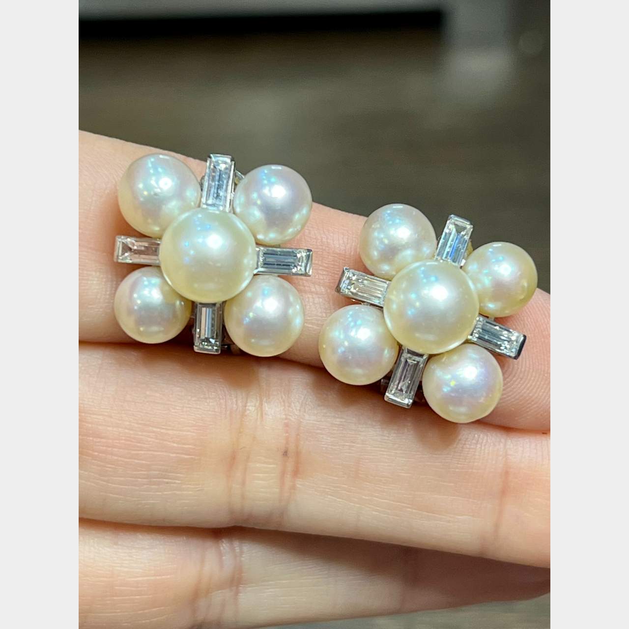 Cultured Pearl & Diamond Art Deco Earrings