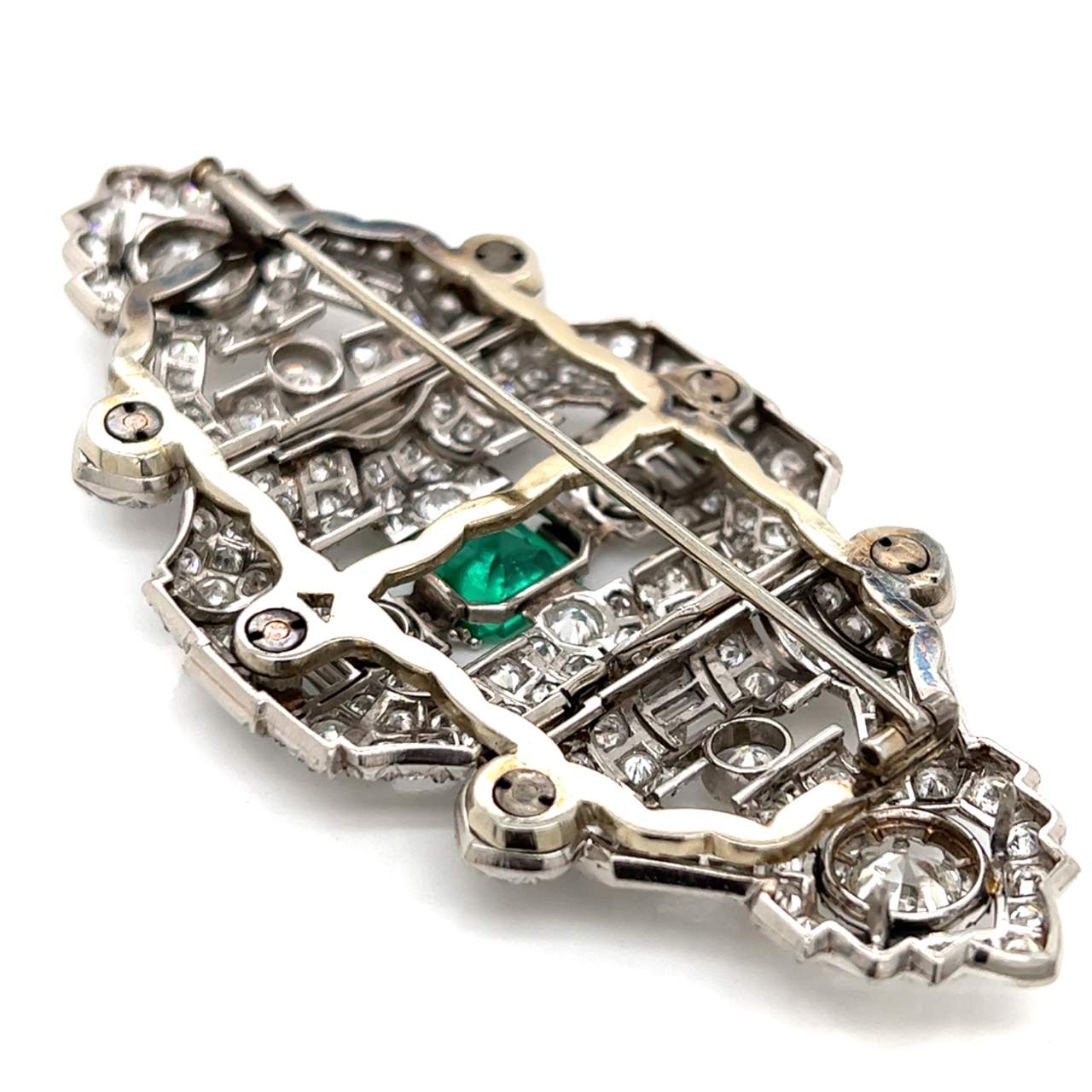 Art Deco Platinum Emerald & Diamond Brooch