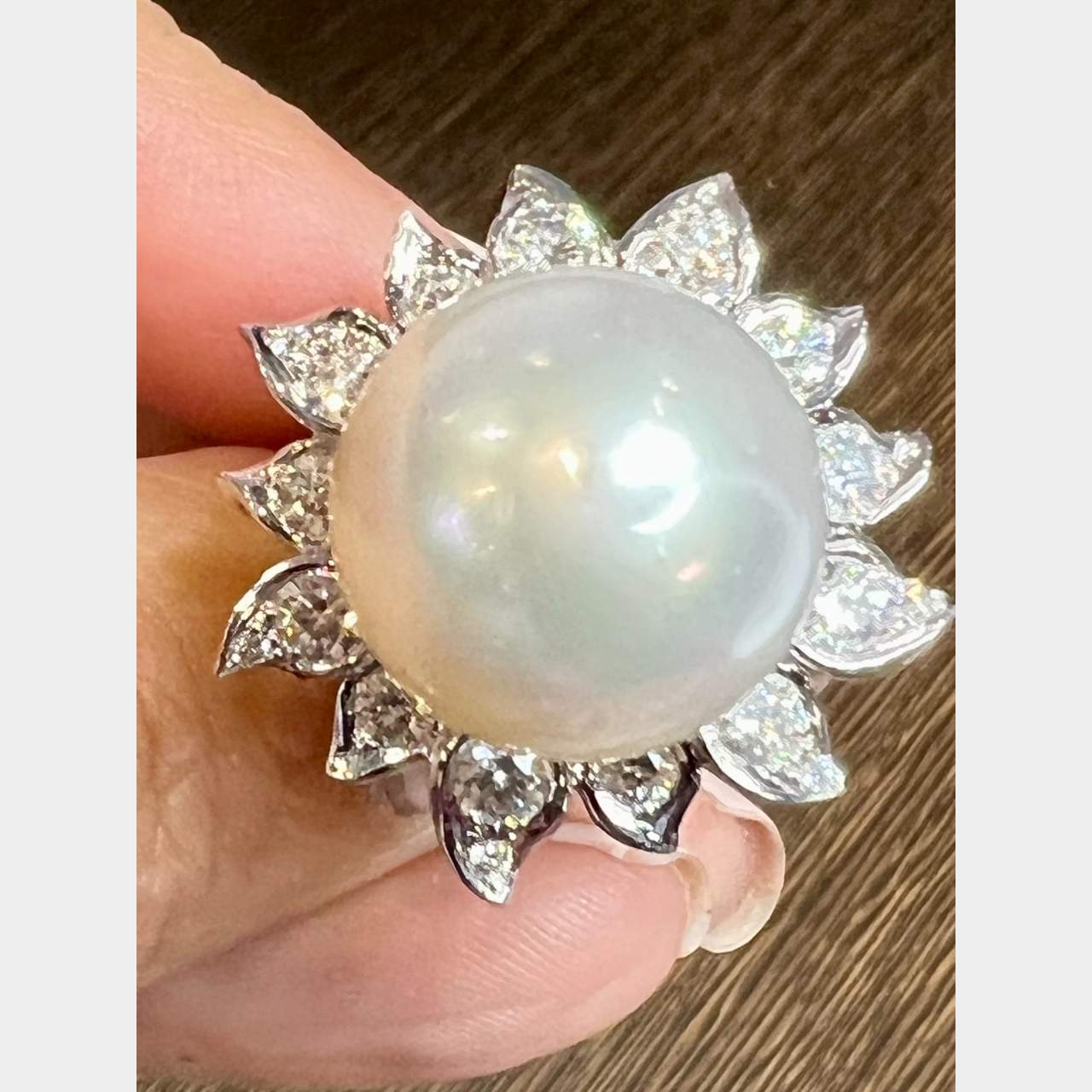 18K White Gold South Sea Pearl & Diamond Ring
