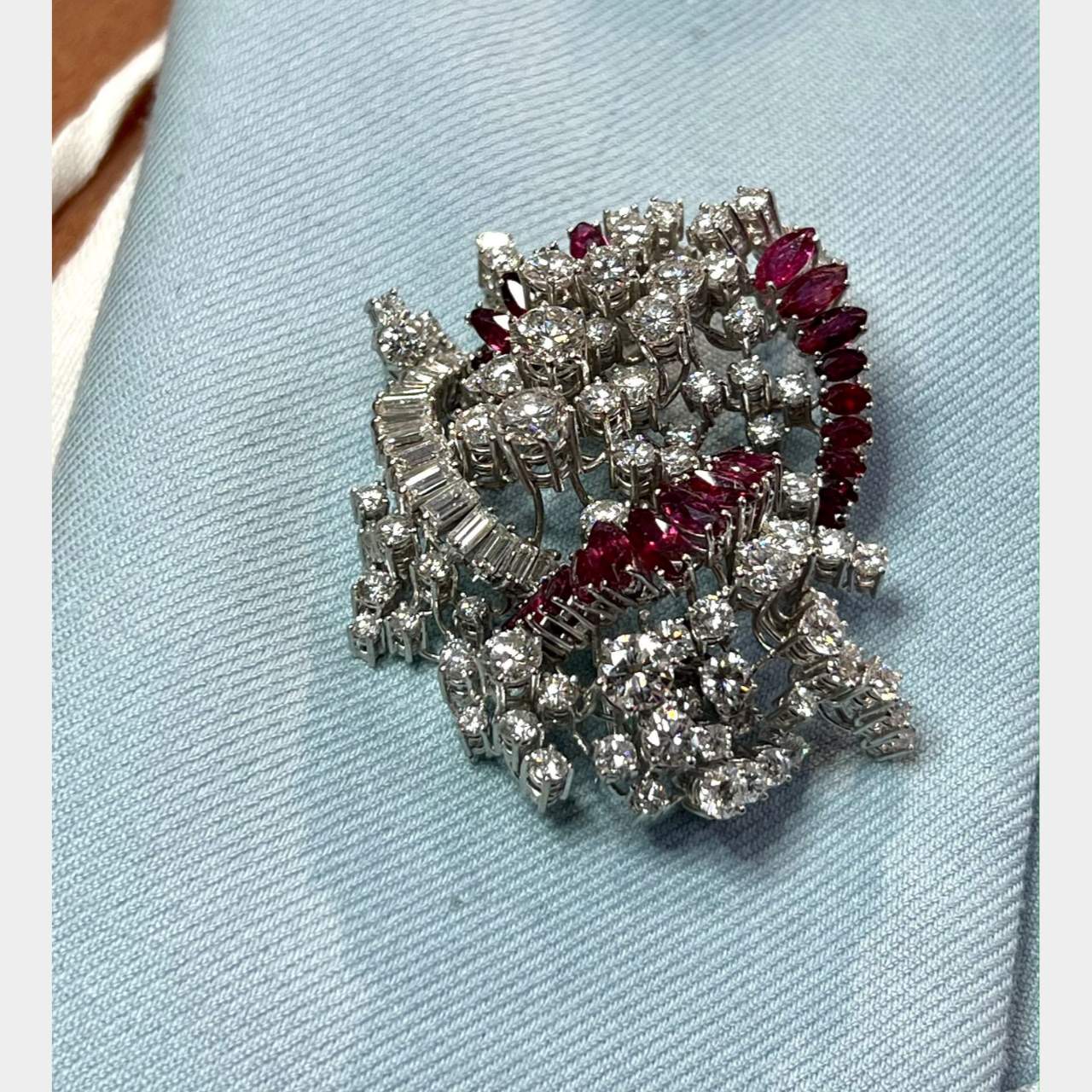 1950’s Platinum Diamond & Ruby Brooch
