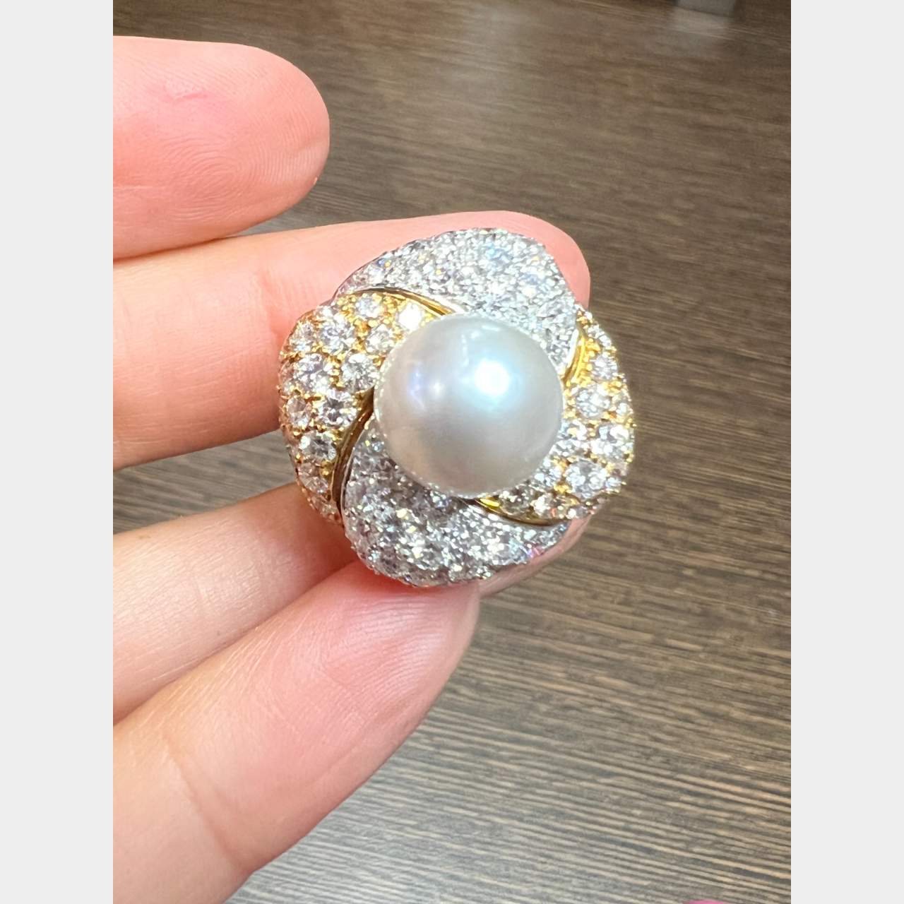 18K Yellow Gold South Sea Pearl & Diamond Cocktail Ring