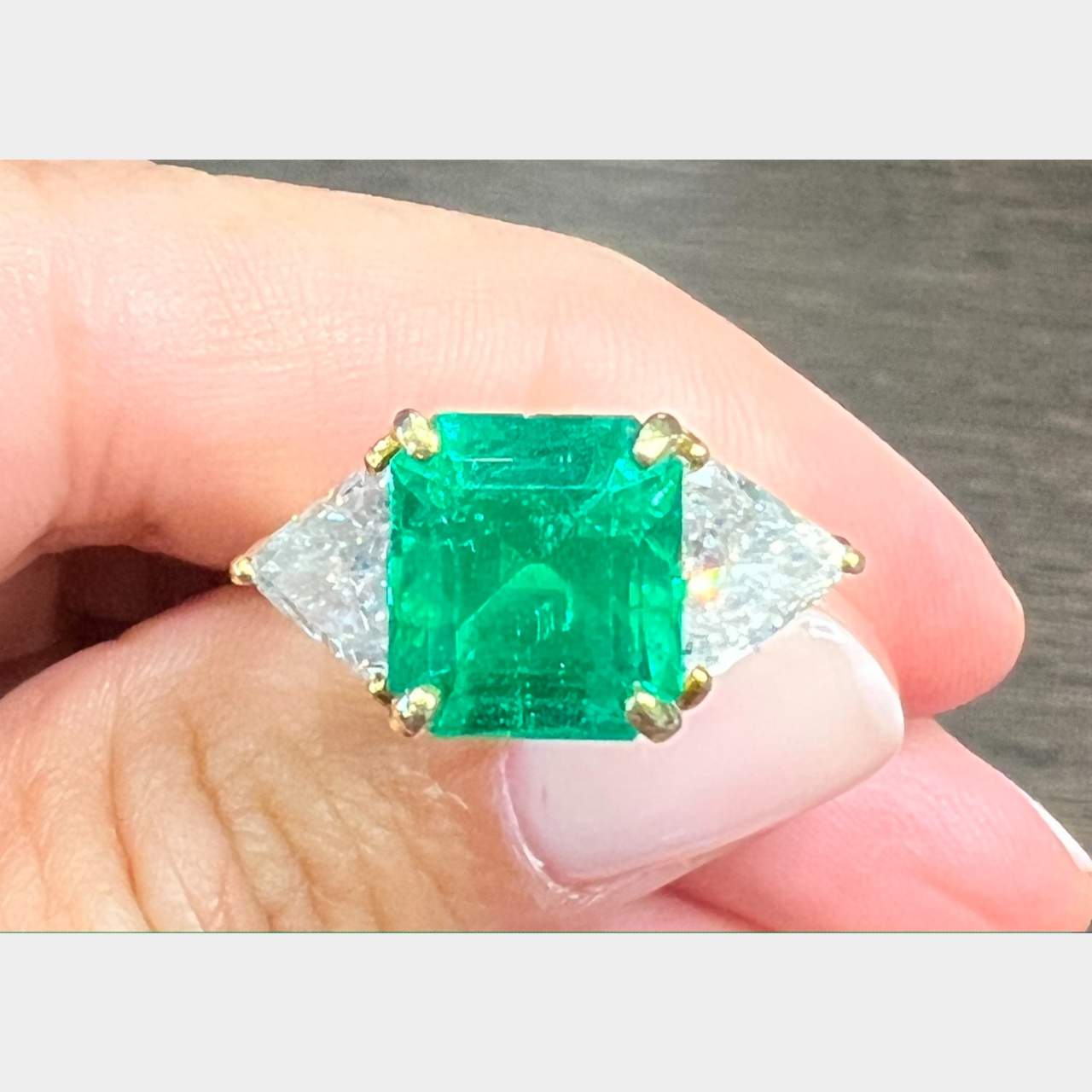 18K Yellow Gold 5.10 Ct. Colombian Emerald and Diamond Ring