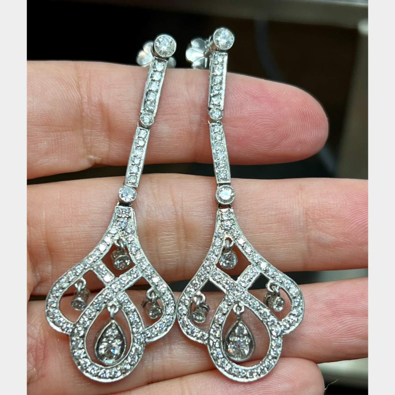 Deco Style Platinum Diamond Earrings