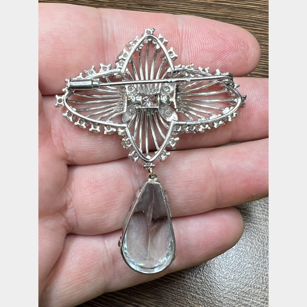 Retro Platinum Diamond & Aquamarine Brooch