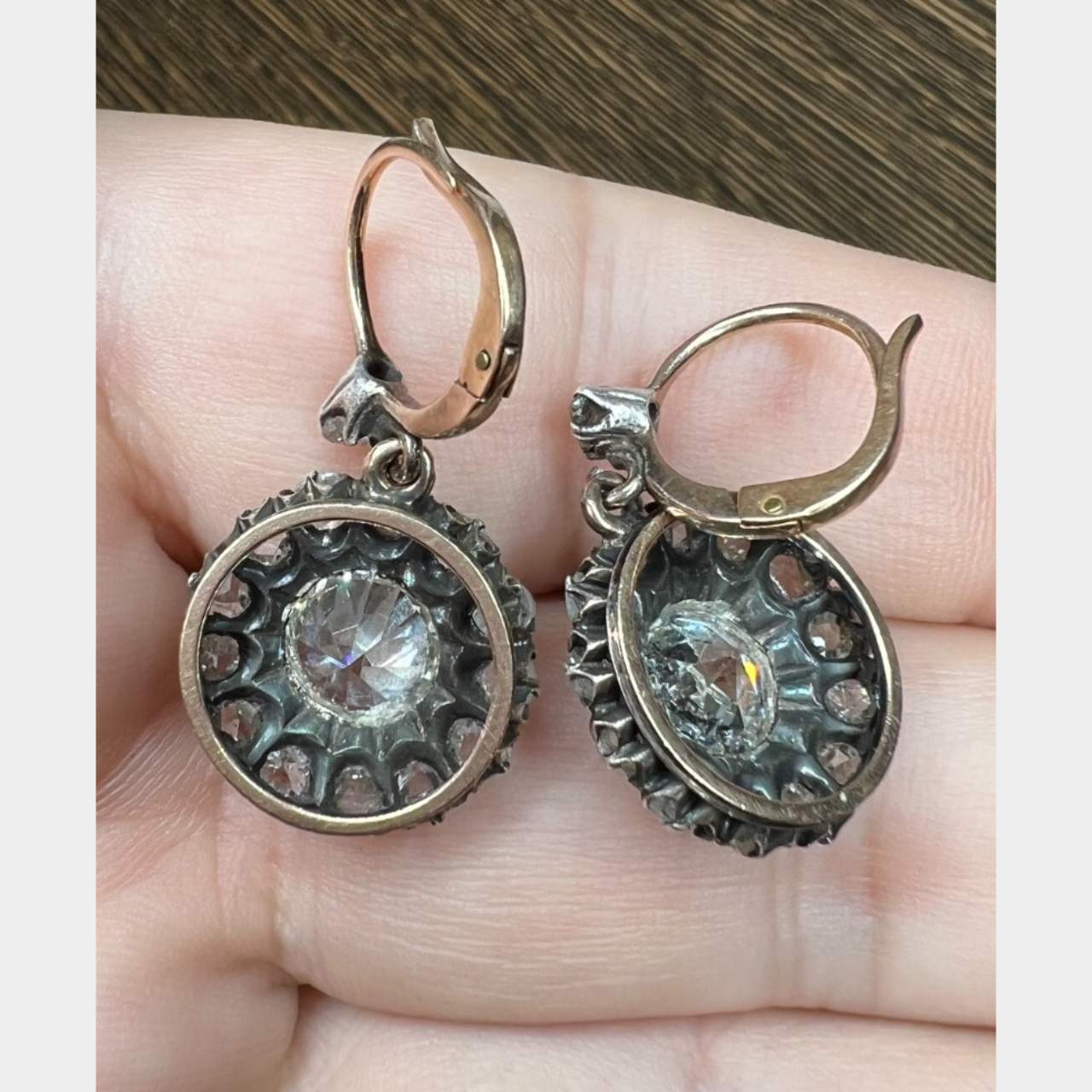 18K & Silver Top Diamond Earrings