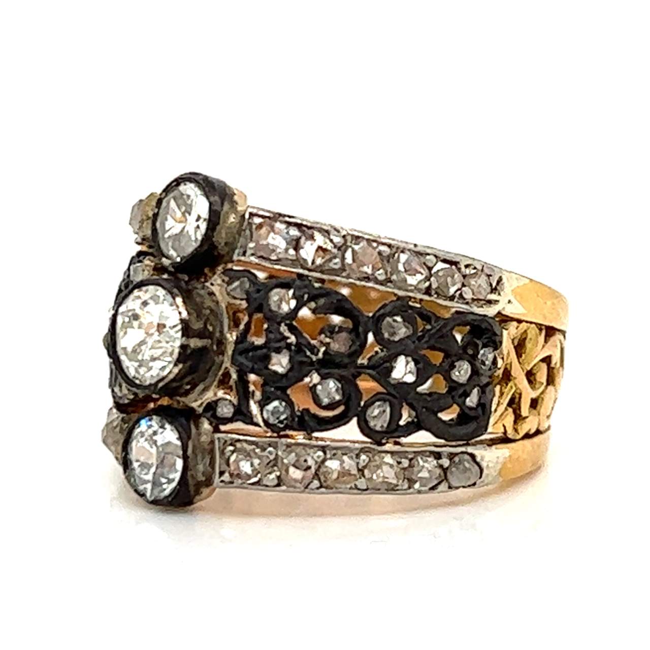 18K Yellow Gold & Silver Top Diamond Ring